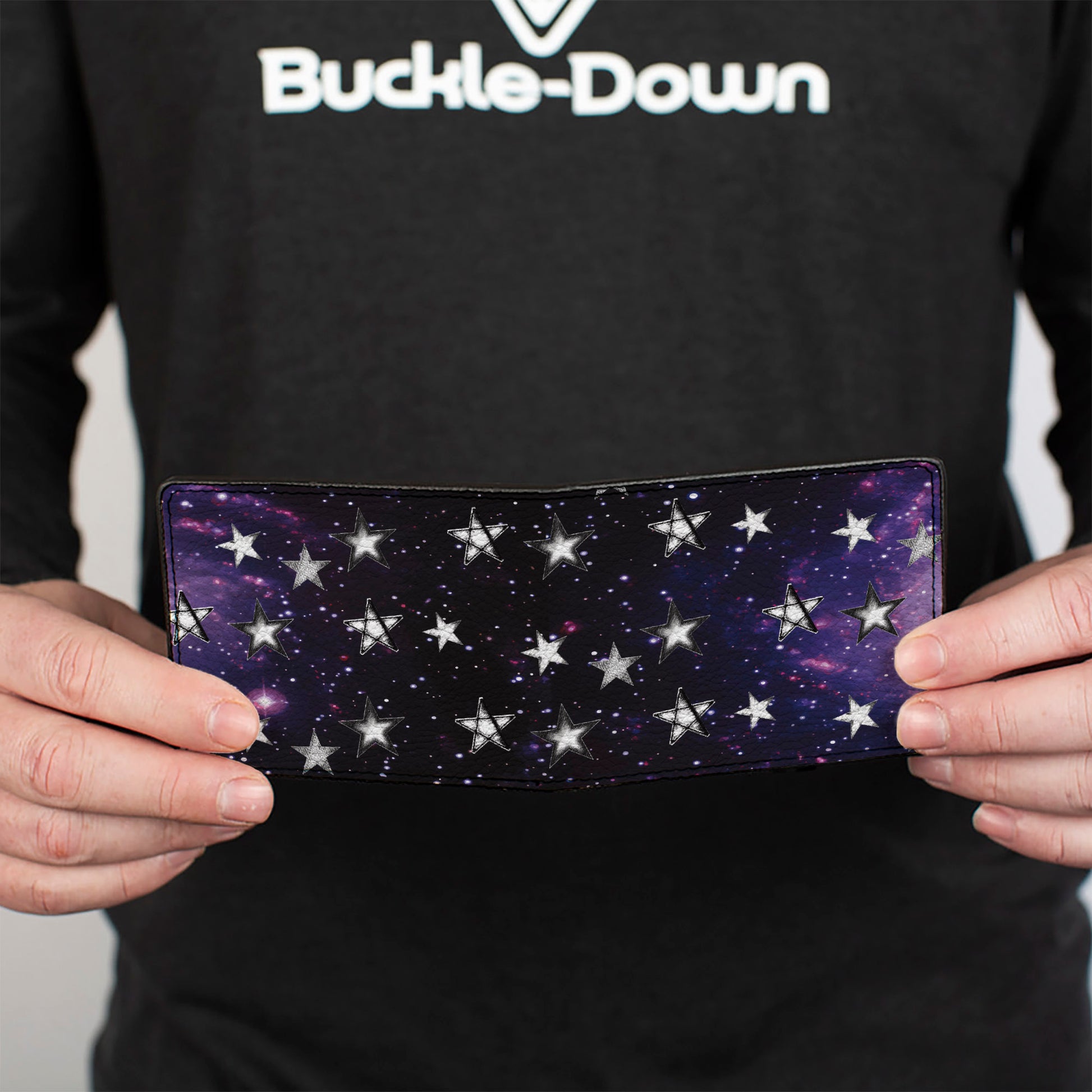 Bi-Fold Wallet - Glowing Stars in Space Black Purple White Bi-Fold Wallets Buckle-Down