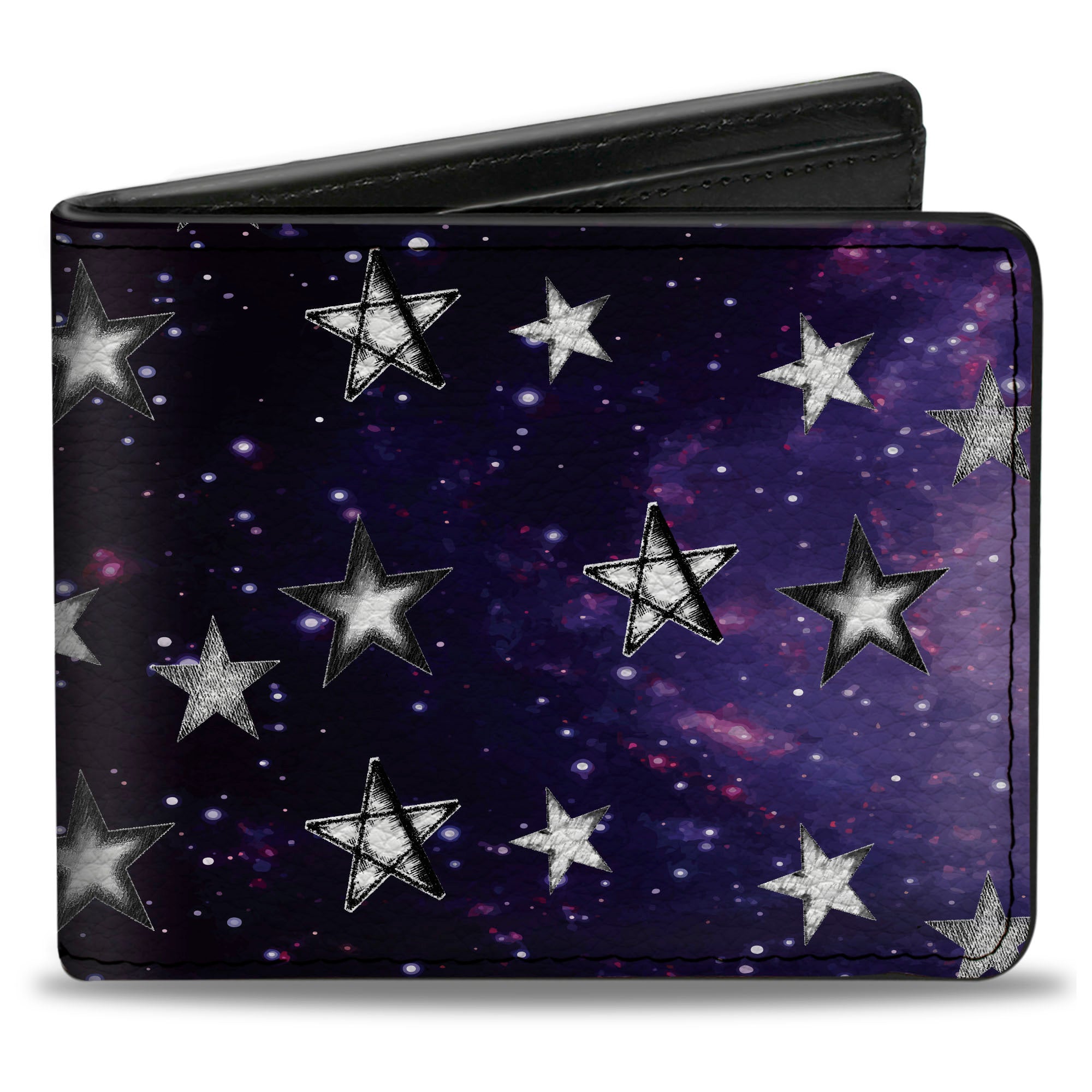 Bi-Fold Wallet - Glowing Stars in Space Black Purple White Bi-Fold Wallets Buckle-Down