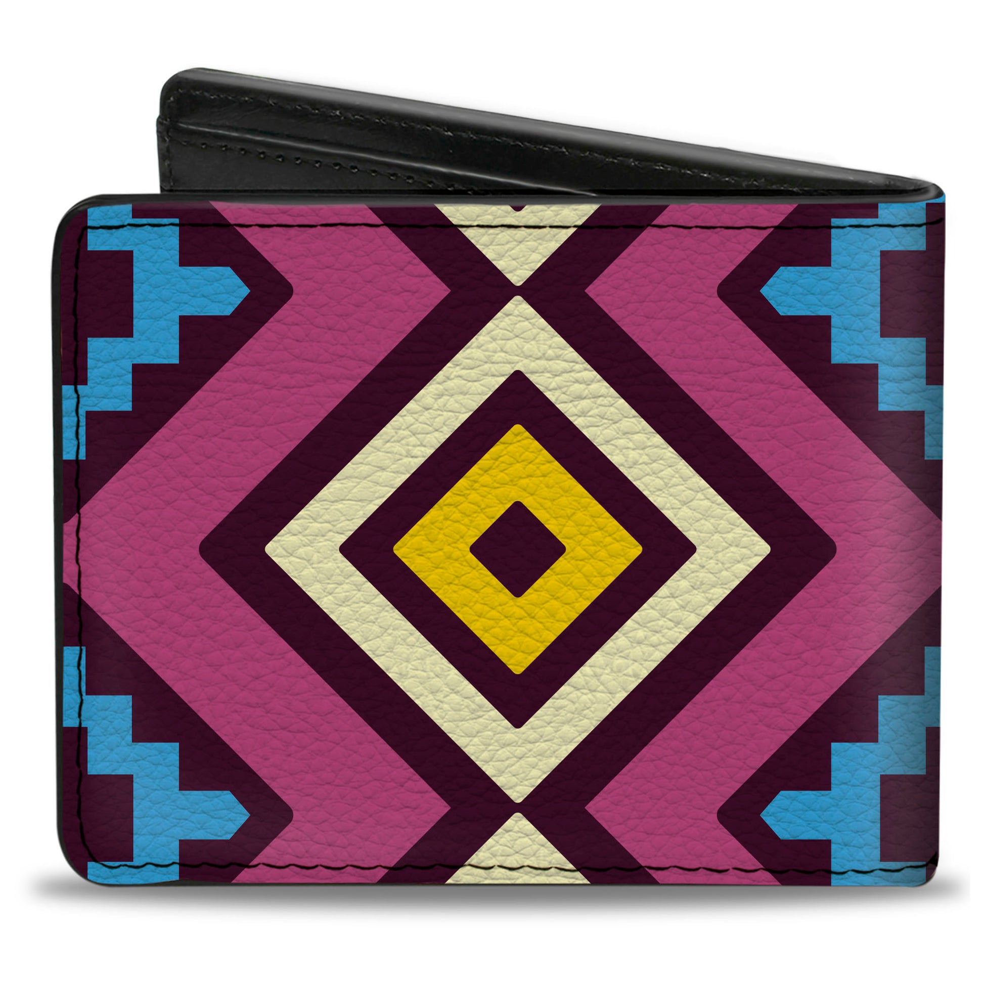 Bi-Fold Wallet - Geometric1 Burgundy Pink Tan Yellow Baby Blue Bi-Fold Wallets Buckle-Down