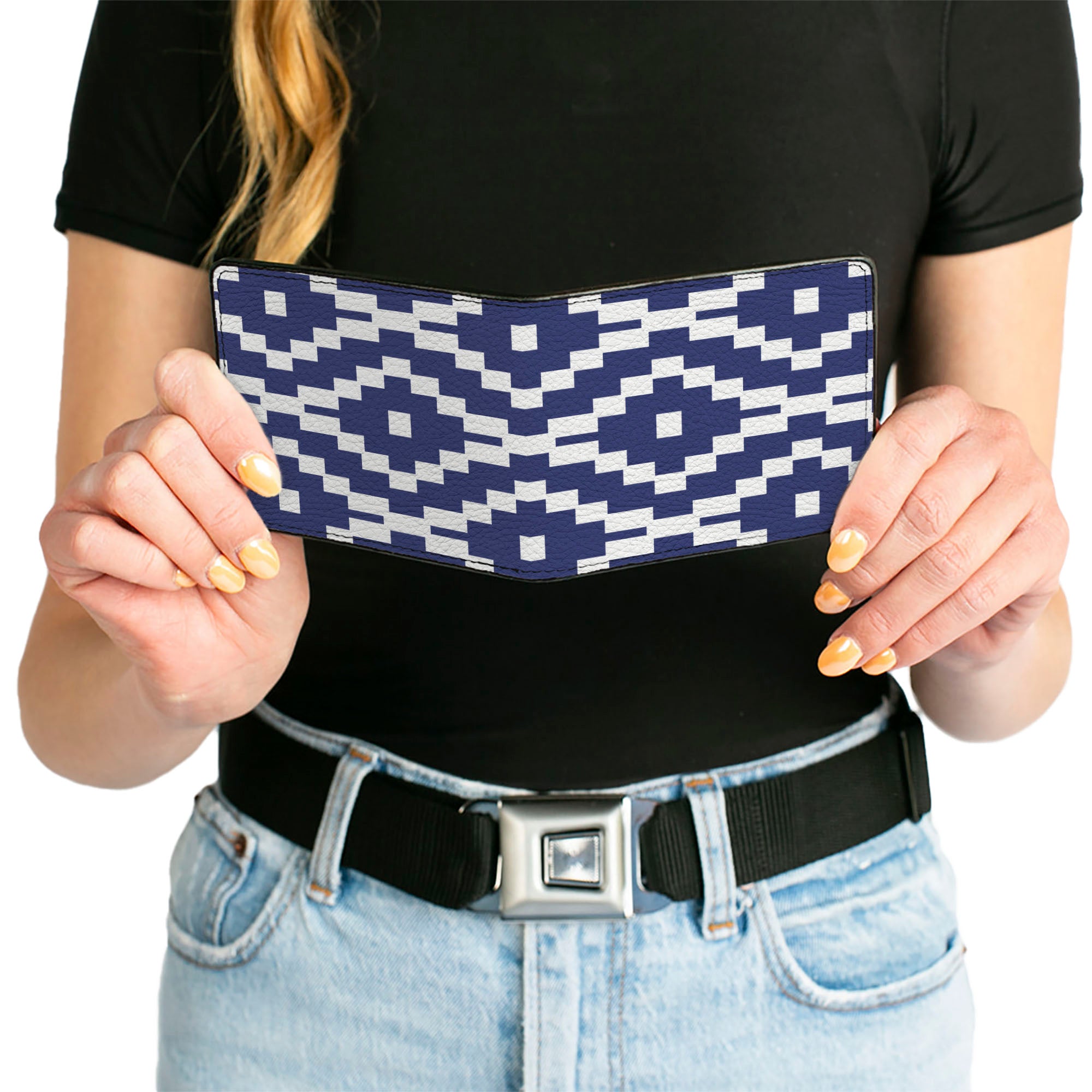 Bi-Fold Wallet - Geometric Diamond Blue White Bi-Fold Wallets Buckle-Down