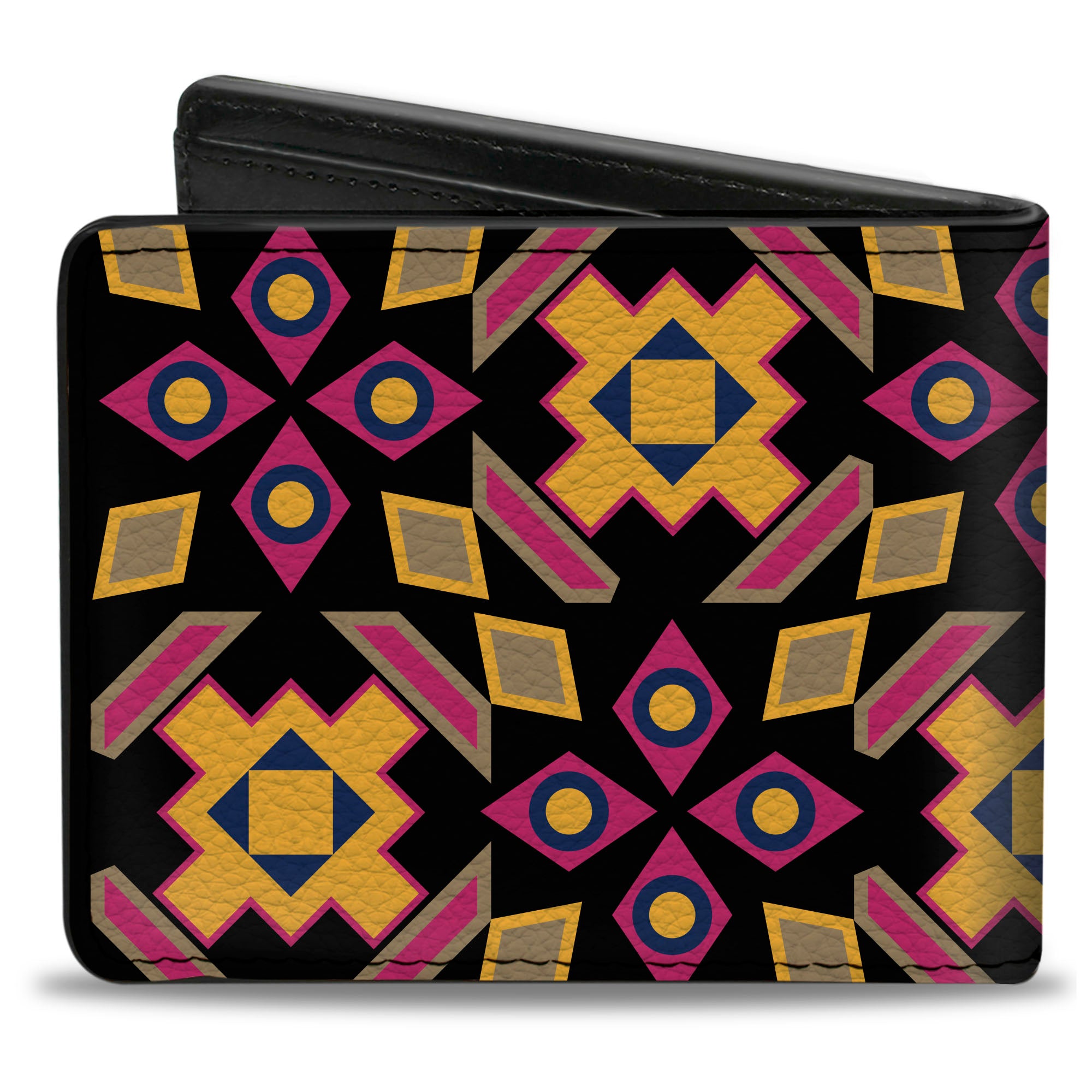 Bi-Fold Wallet - Geometric Sunburst Black Pink Yellow Blue Bi-Fold Wallets Buckle-Down