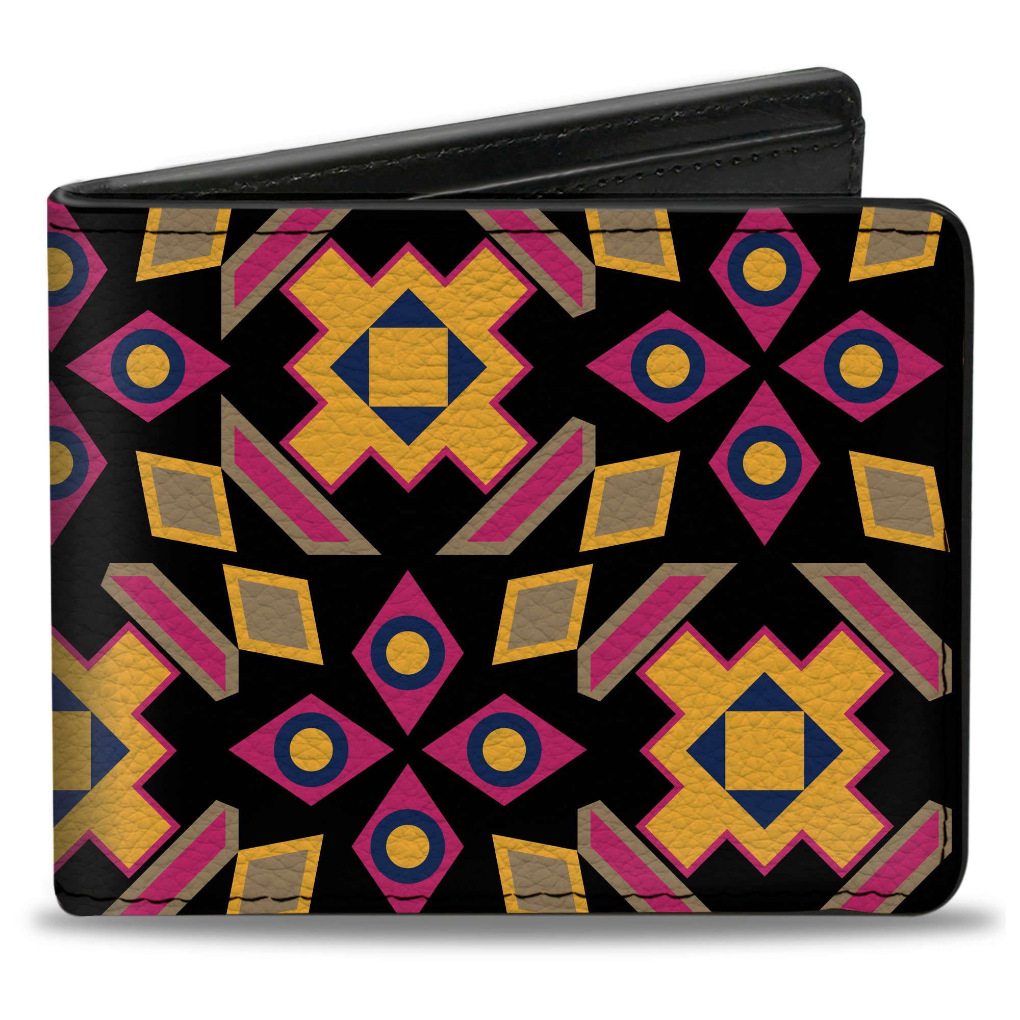 Bi-Fold Wallet - Geometric Sunburst Black Pink Yellow Blue Bi-Fold Wallets Buckle-Down