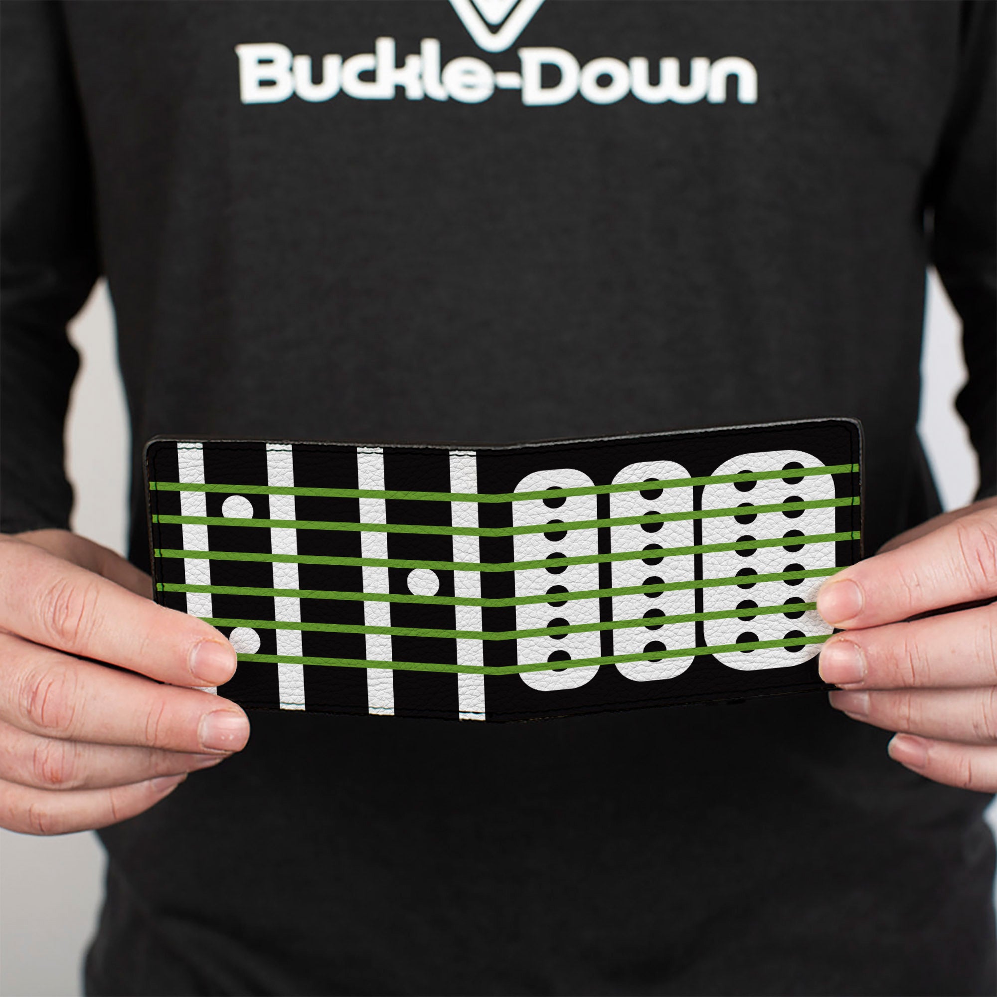 Bi-Fold Wallet - Guitar Neck Black White Lime Green Bi-Fold Wallets Buckle-Down