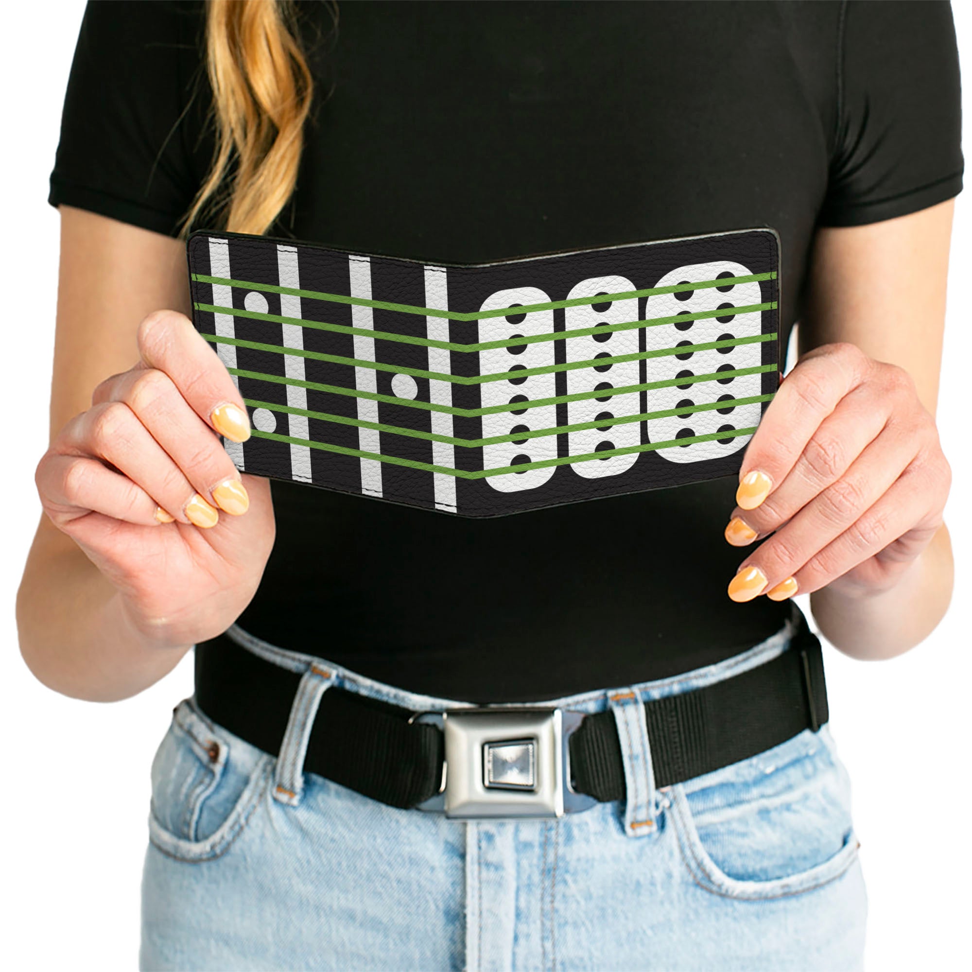 Bi-Fold Wallet - Guitar Neck Black White Lime Green Bi-Fold Wallets Buckle-Down