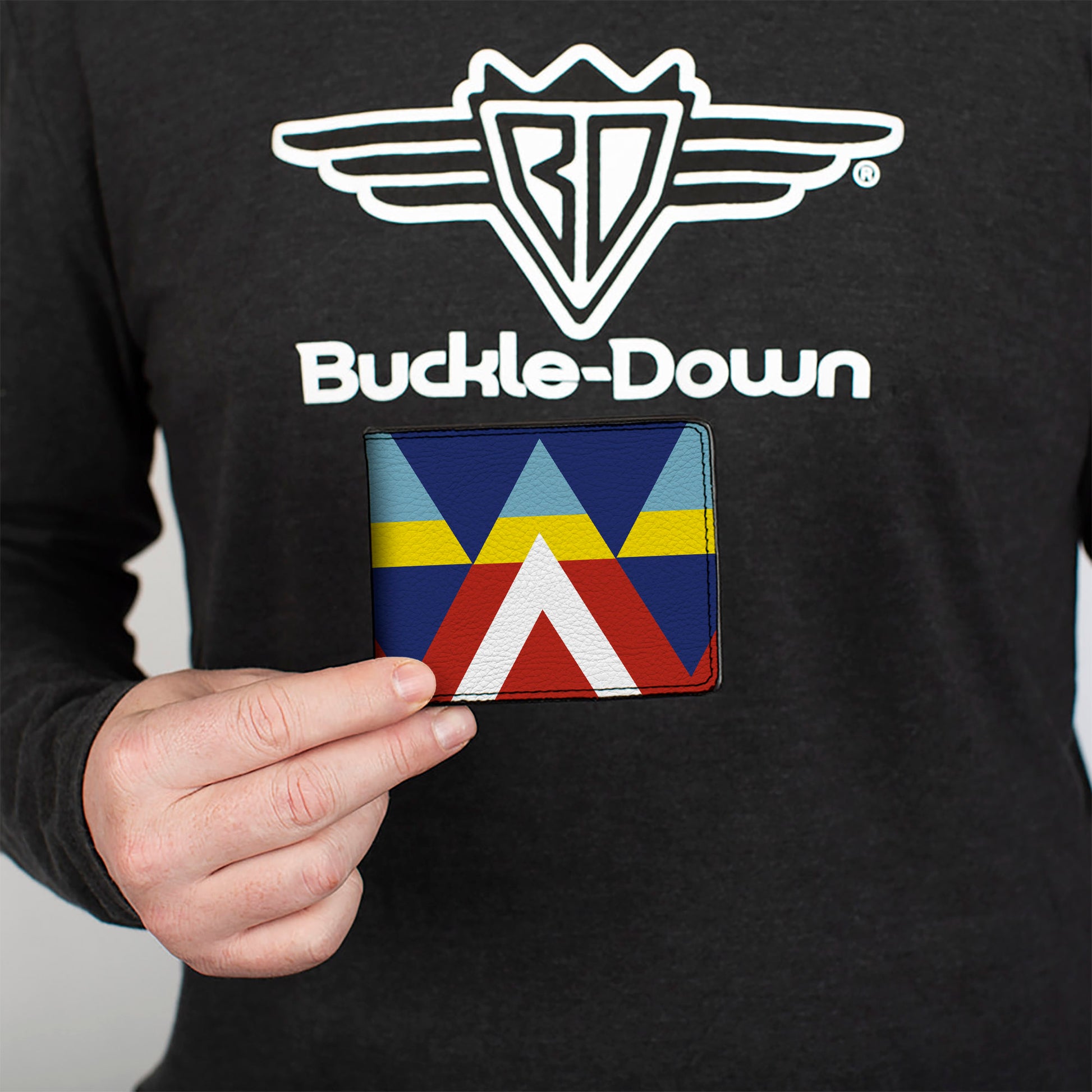 Bi-Fold Wallet - Geometric Triangles Stripe Red White Blues Yellow Bi-Fold Wallets Buckle-Down