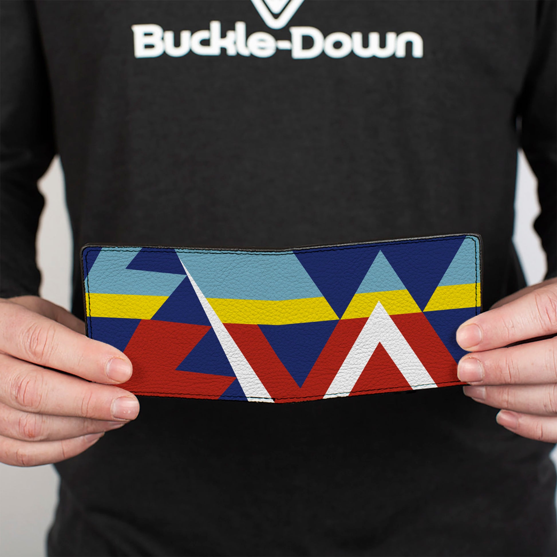 Bi-Fold Wallet - Geometric Triangles Stripe Red White Blues Yellow Bi-Fold Wallets Buckle-Down
