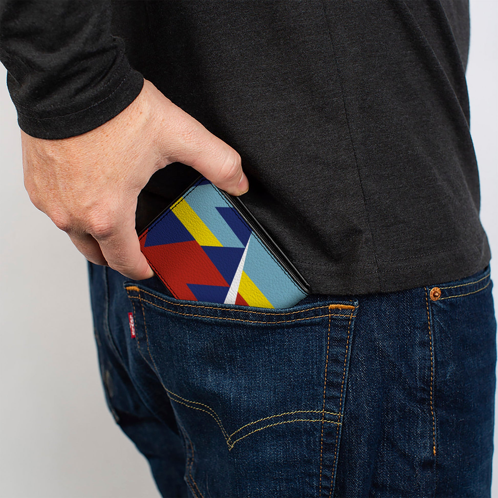 Bi-Fold Wallet - Geometric Triangles Stripe Red White Blues Yellow Bi-Fold Wallets Buckle-Down