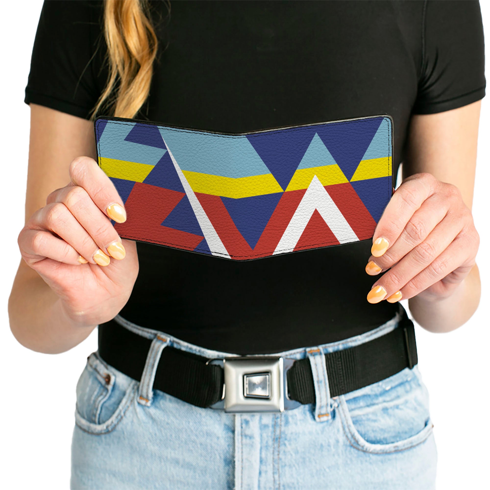 Bi-Fold Wallet - Geometric Triangles Stripe Red White Blues Yellow Bi-Fold Wallets Buckle-Down
