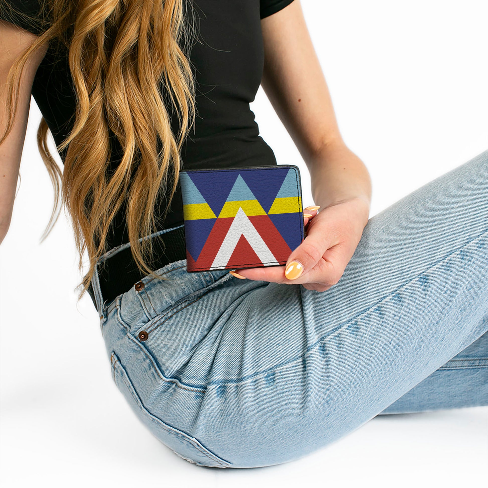 Bi-Fold Wallet - Geometric Triangles Stripe Red White Blues Yellow Bi-Fold Wallets Buckle-Down