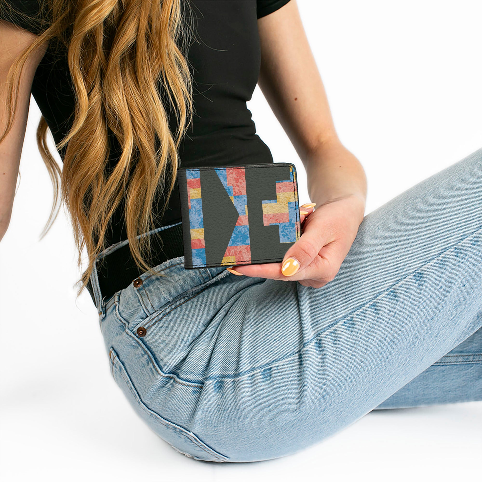 Bi-Fold Wallet - Geometric8 Charcoal Orange Gold Blue Bi-Fold Wallets Buckle-Down