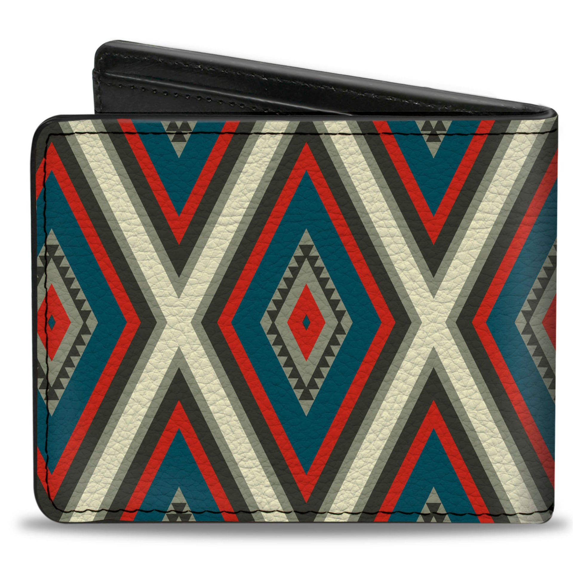 Bi-Fold Wallet - Geometric Diamonds Grays Red Turquoise Bi-Fold Wallets Buckle-Down