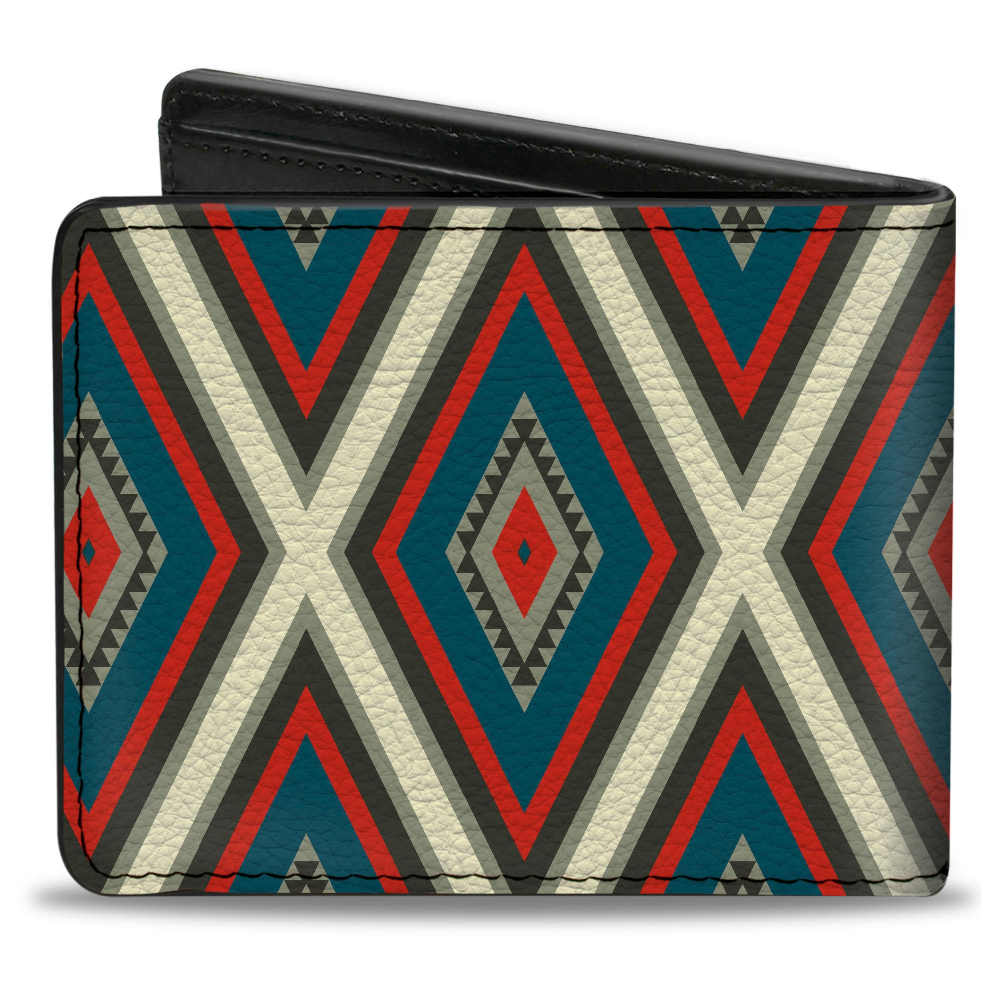Bi-Fold Wallet - Geometric Diamonds Grays Red Turquoise Bi-Fold Wallets Buckle-Down