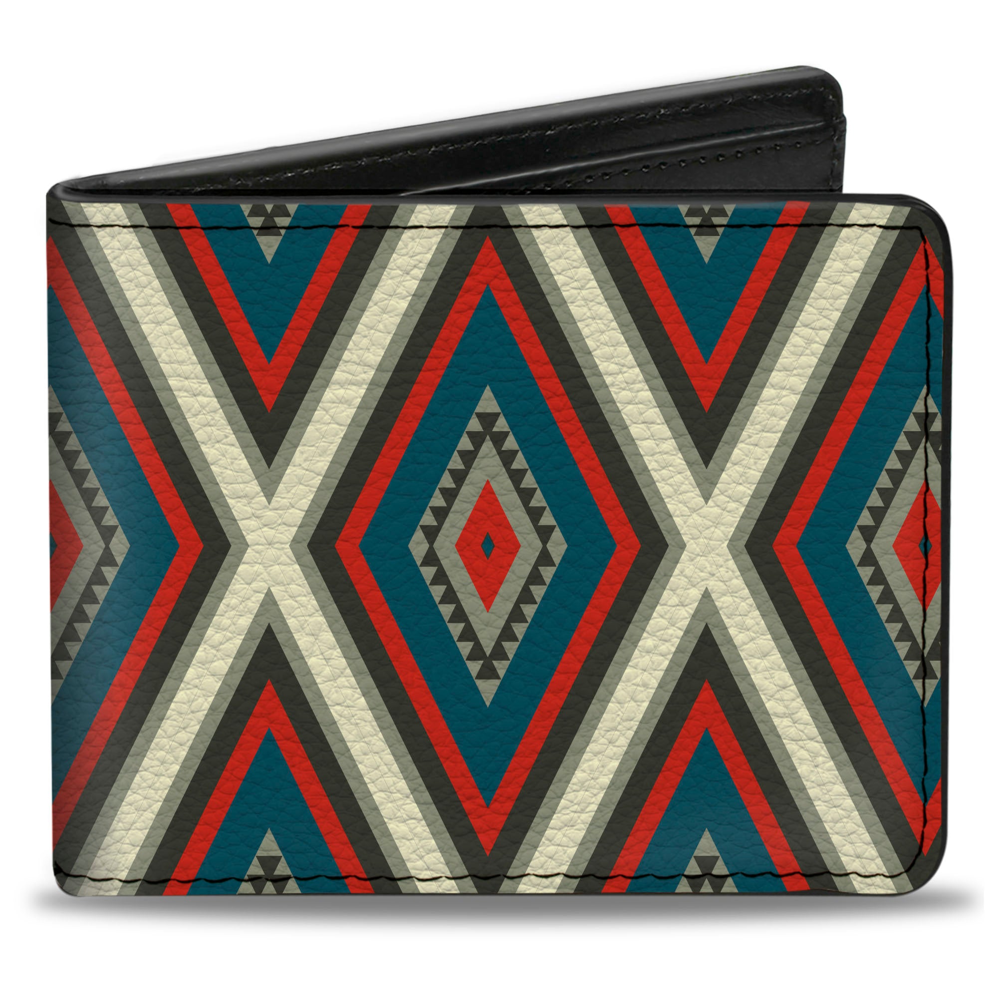 Bi-Fold Wallet - Geometric Diamonds Grays Red Turquoise Bi-Fold Wallets Buckle-Down