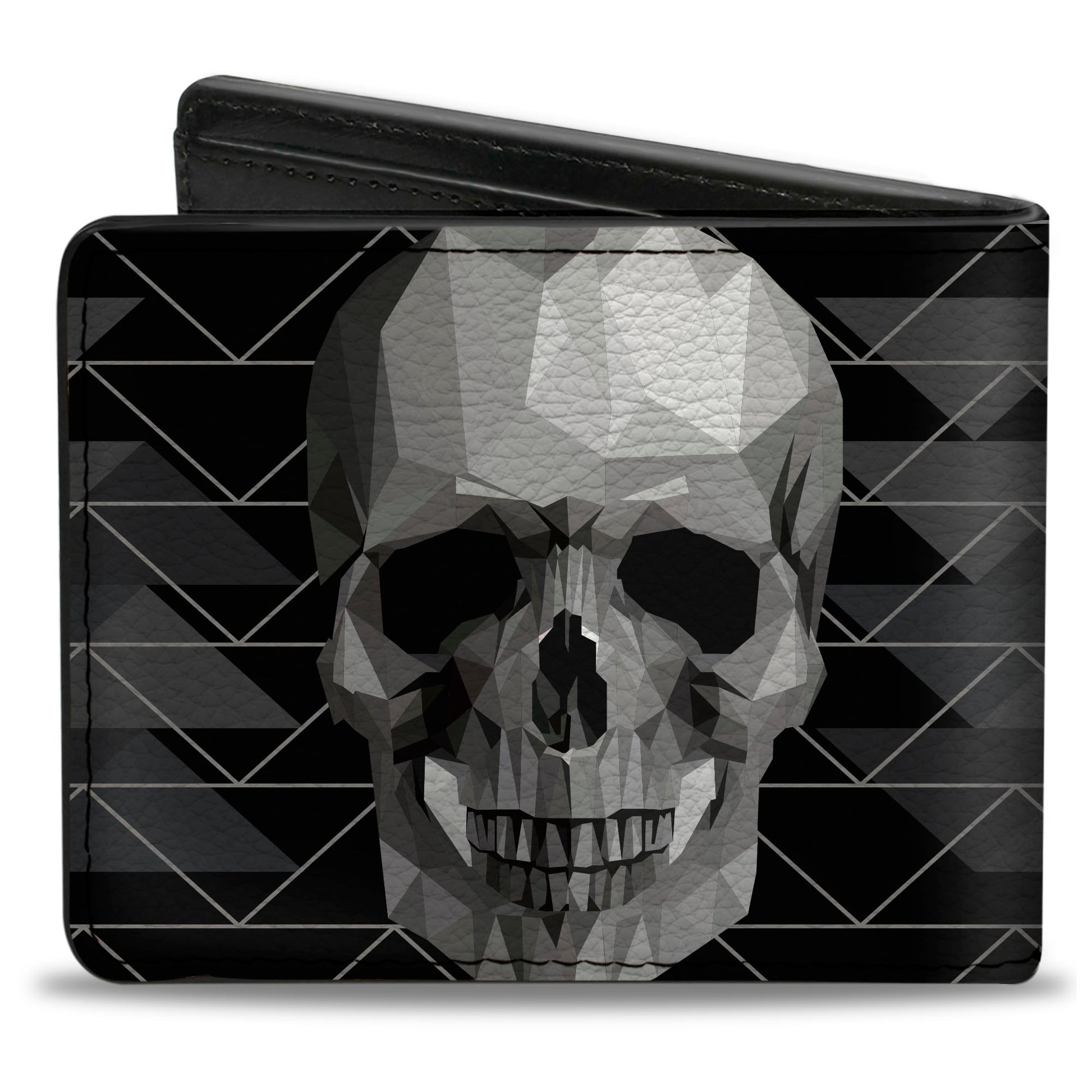 Bi-Fold Wallet - Geometric 3-D Skull Face Chevron Black Grays White Bi-Fold Wallets Buckle-Down
