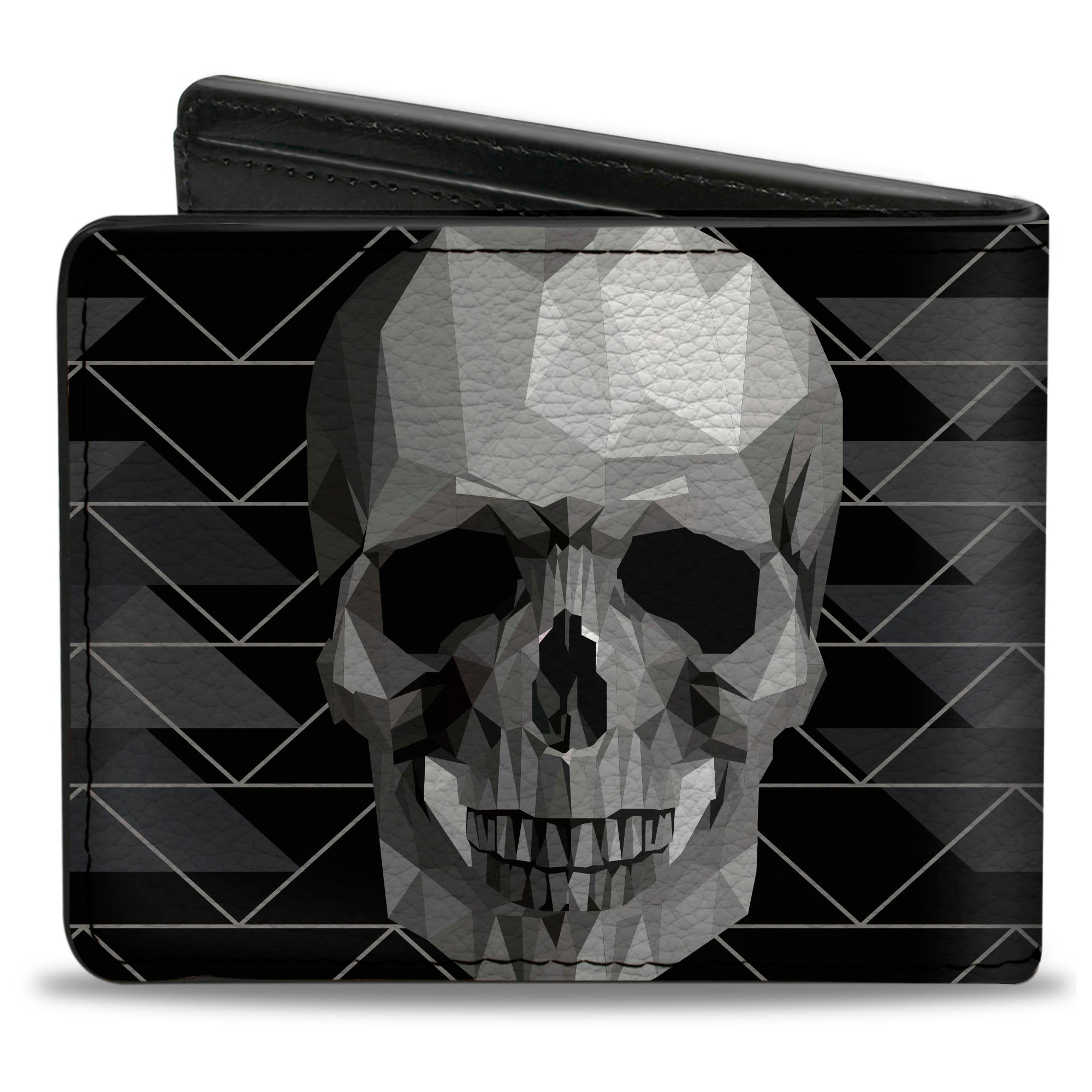 Bi-Fold Wallet - Geometric 3-D Skull Face Chevron Black Grays White Bi-Fold Wallets Buckle-Down