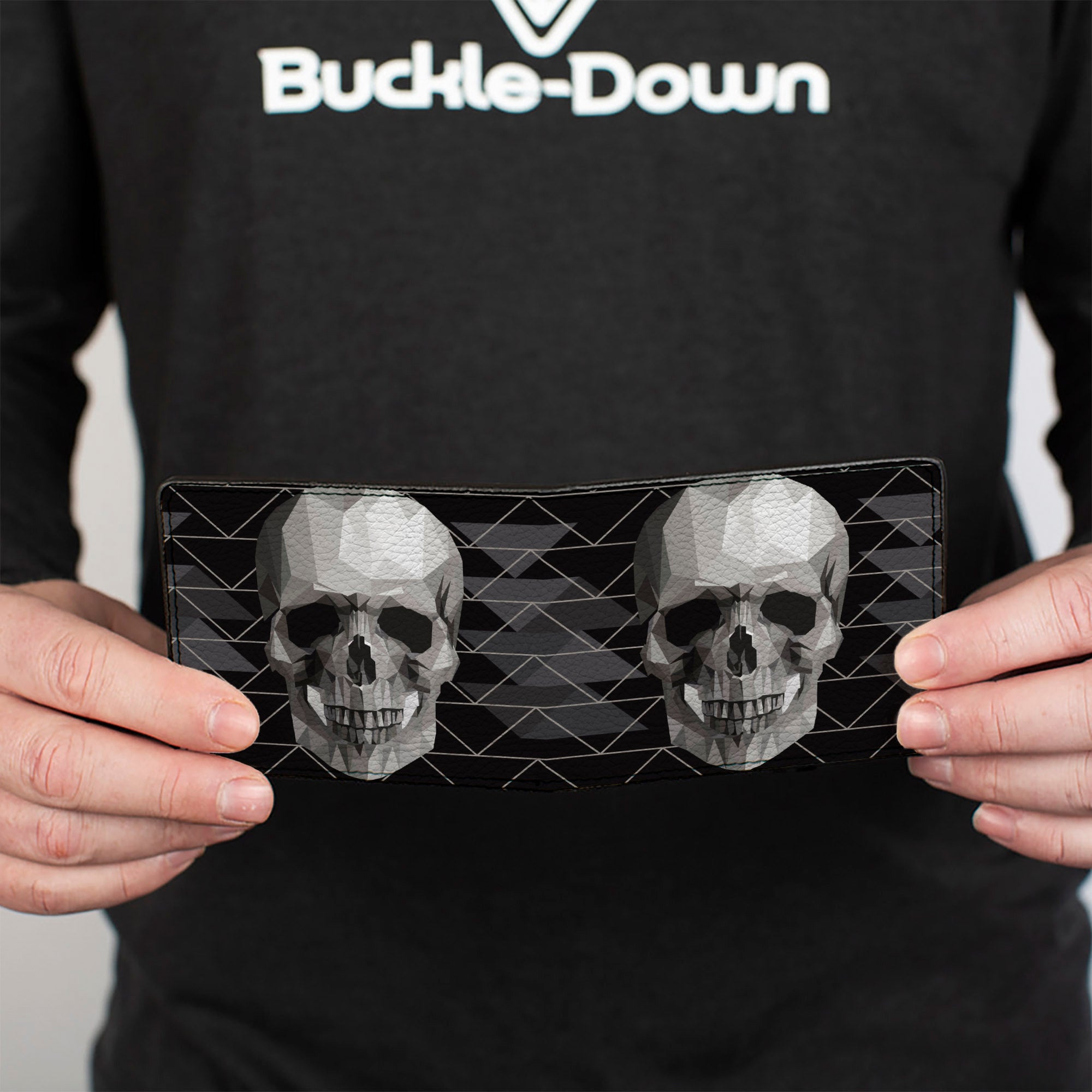 Bi-Fold Wallet - Geometric 3-D Skull Face Chevron Black Grays White Bi-Fold Wallets Buckle-Down