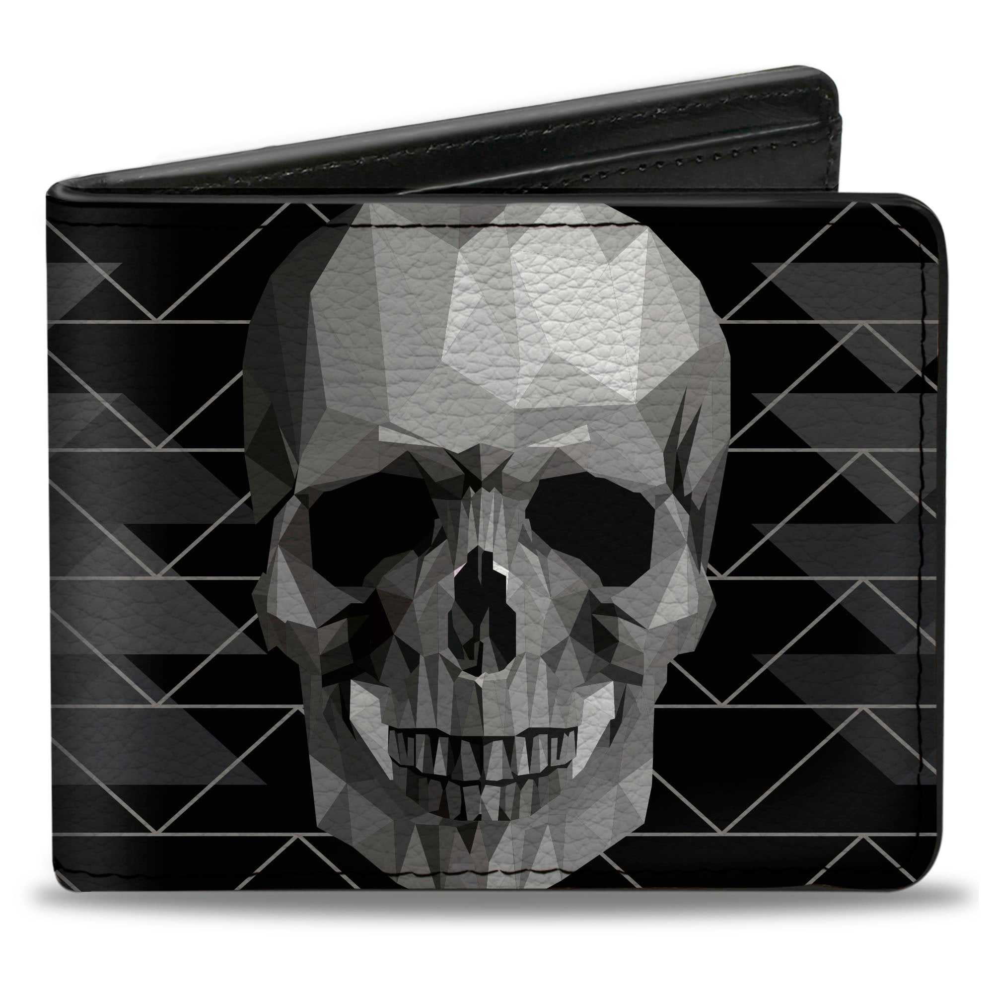Bi-Fold Wallet - Geometric 3-D Skull Face Chevron Black Grays White Bi-Fold Wallets Buckle-Down