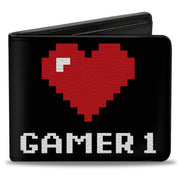 Bi-Fold Wallet - GAMER 1 Heart 8-Bit Black White Red Bi-Fold Wallets Buckle-Down