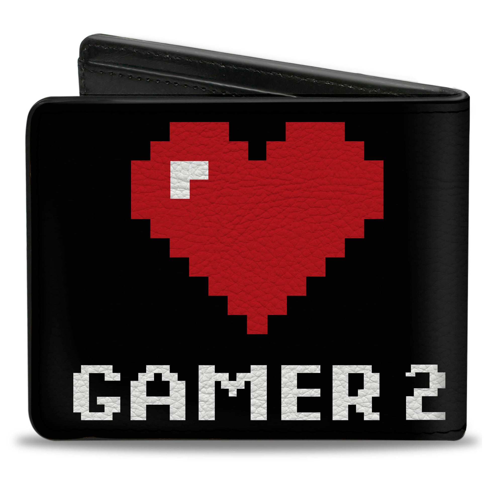 Bi-Fold Wallet - GAMER 2 Heart 8-Bit Black White Red Bi-Fold Wallets Buckle-Down