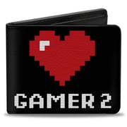 Bi-Fold Wallet - GAMER 2 Heart 8-Bit Black White Red Bi-Fold Wallets Buckle-Down