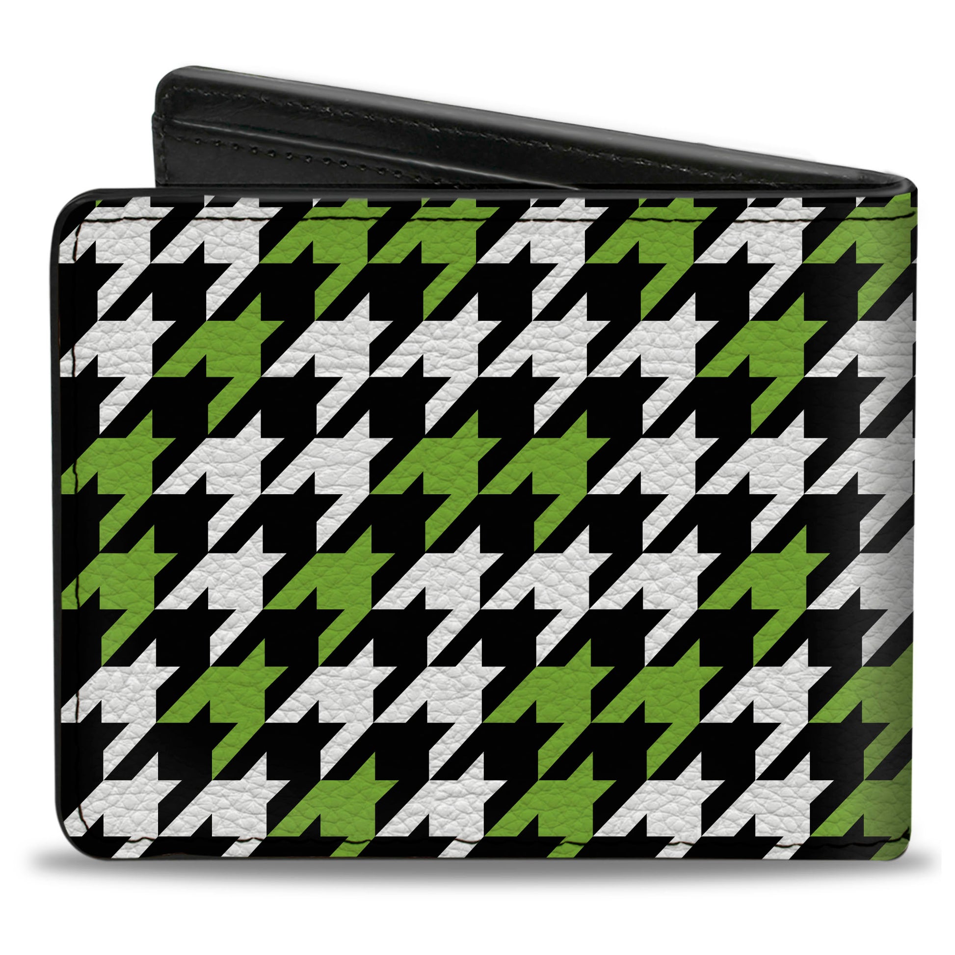 Bi-Fold Wallet - Houndstooth Black White Neon Green Bi-Fold Wallets Buckle-Down