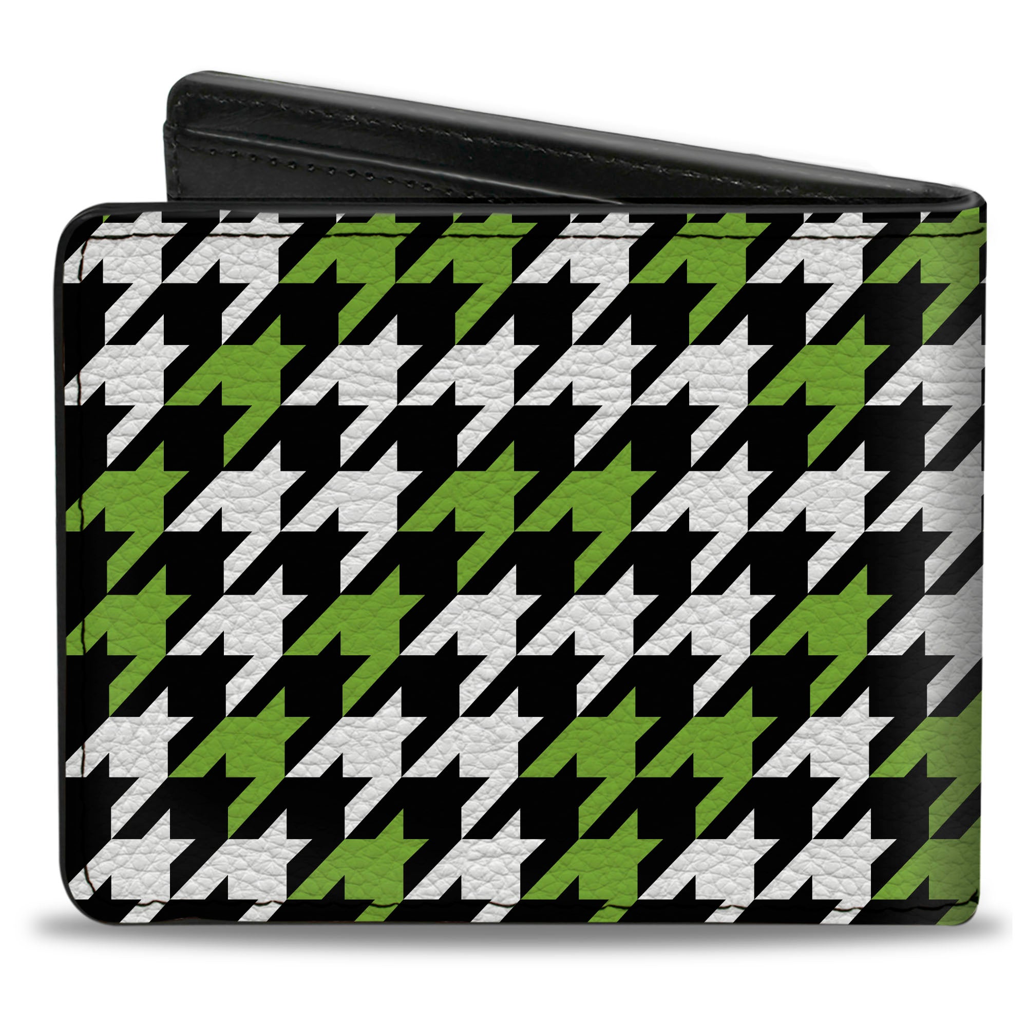 Bi-Fold Wallet - Houndstooth Black White Neon Green Bi-Fold Wallets Buckle-Down