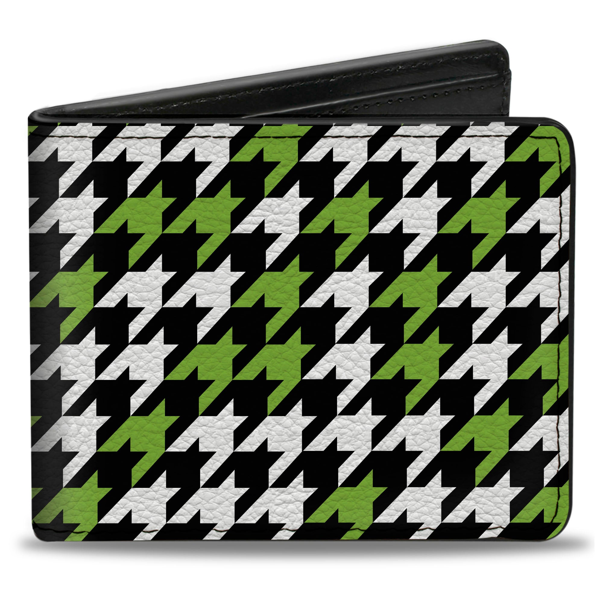 Bi-Fold Wallet - Houndstooth Black White Neon Green Bi-Fold Wallets Buckle-Down