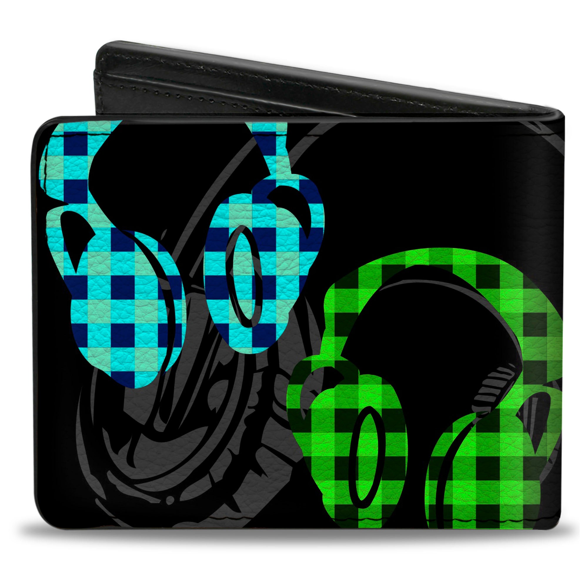 Bi-Fold Wallet - Headphones Buffalo Plaid Black/Neon
