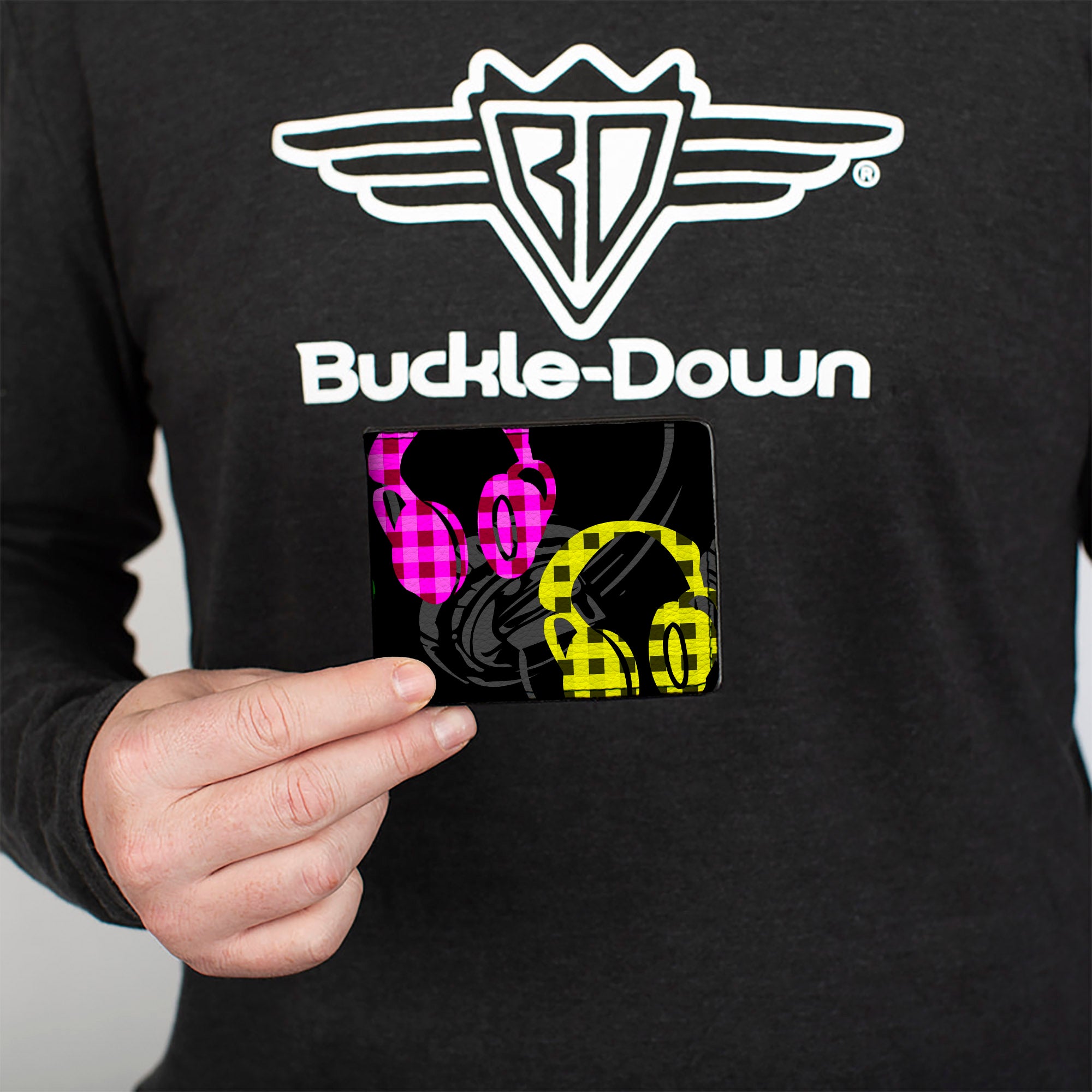 Bi-Fold Wallet - Headphones Buffalo Plaid Black/Neon