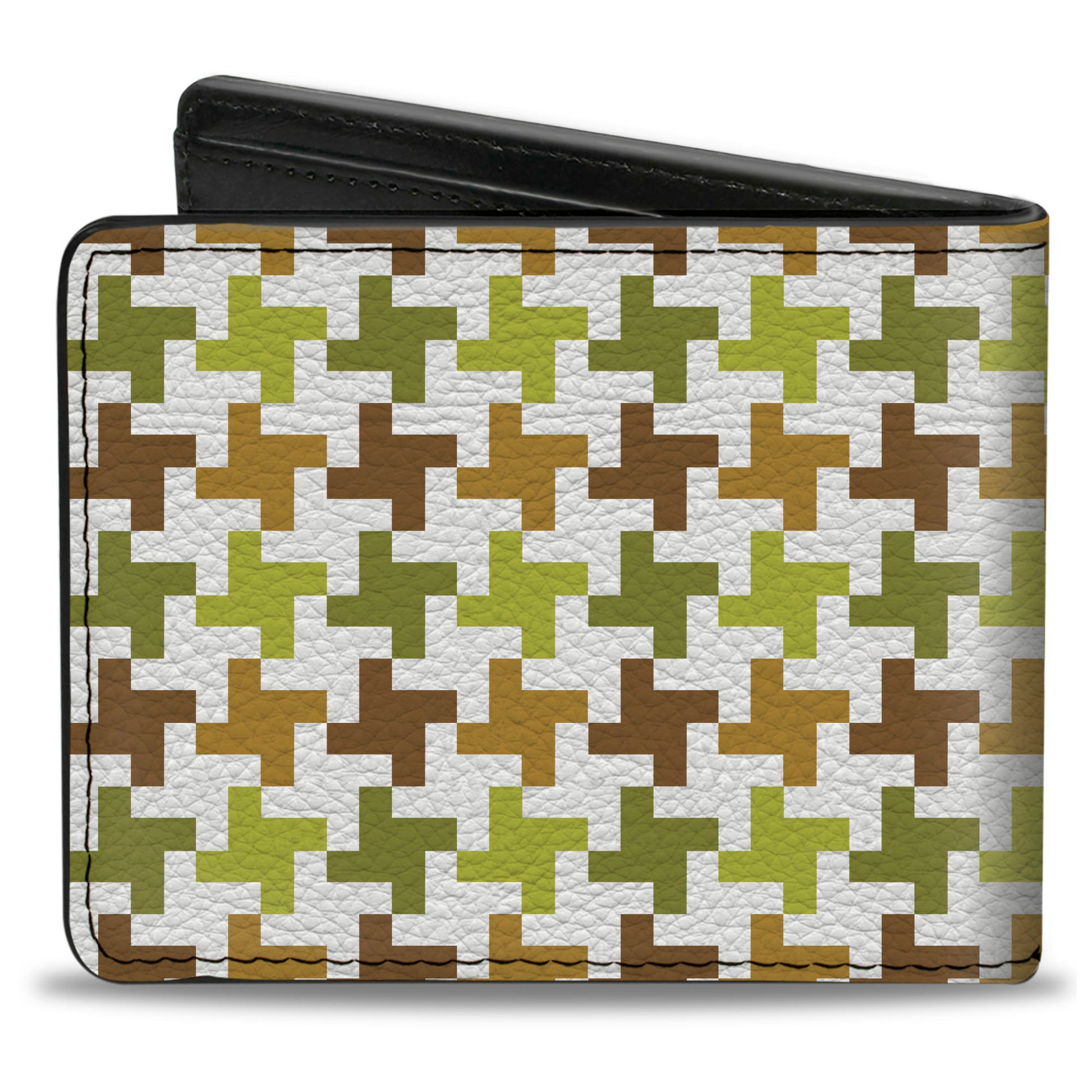 Bi-Fold Wallet - Houndstooth White Green Brown Bi-Fold Wallets Buckle-Down