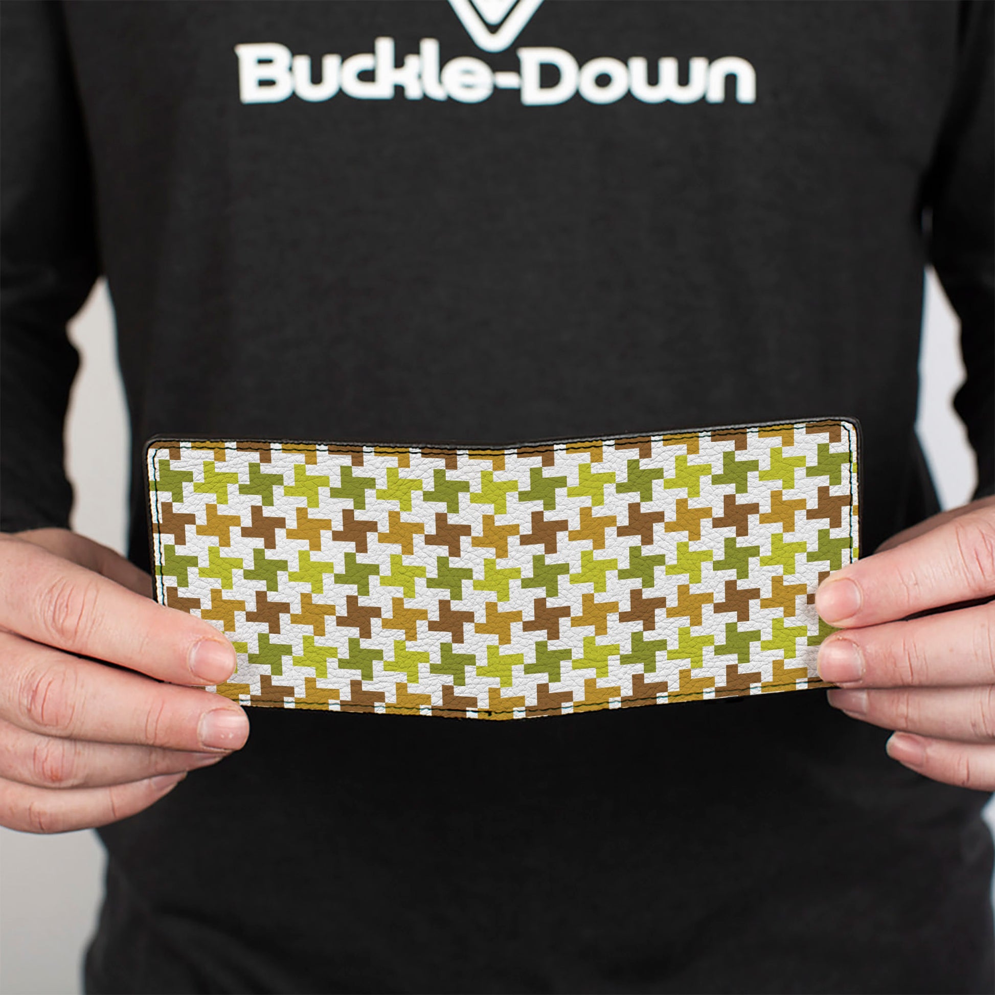 Bi-Fold Wallet - Houndstooth White Green Brown Bi-Fold Wallets Buckle-Down