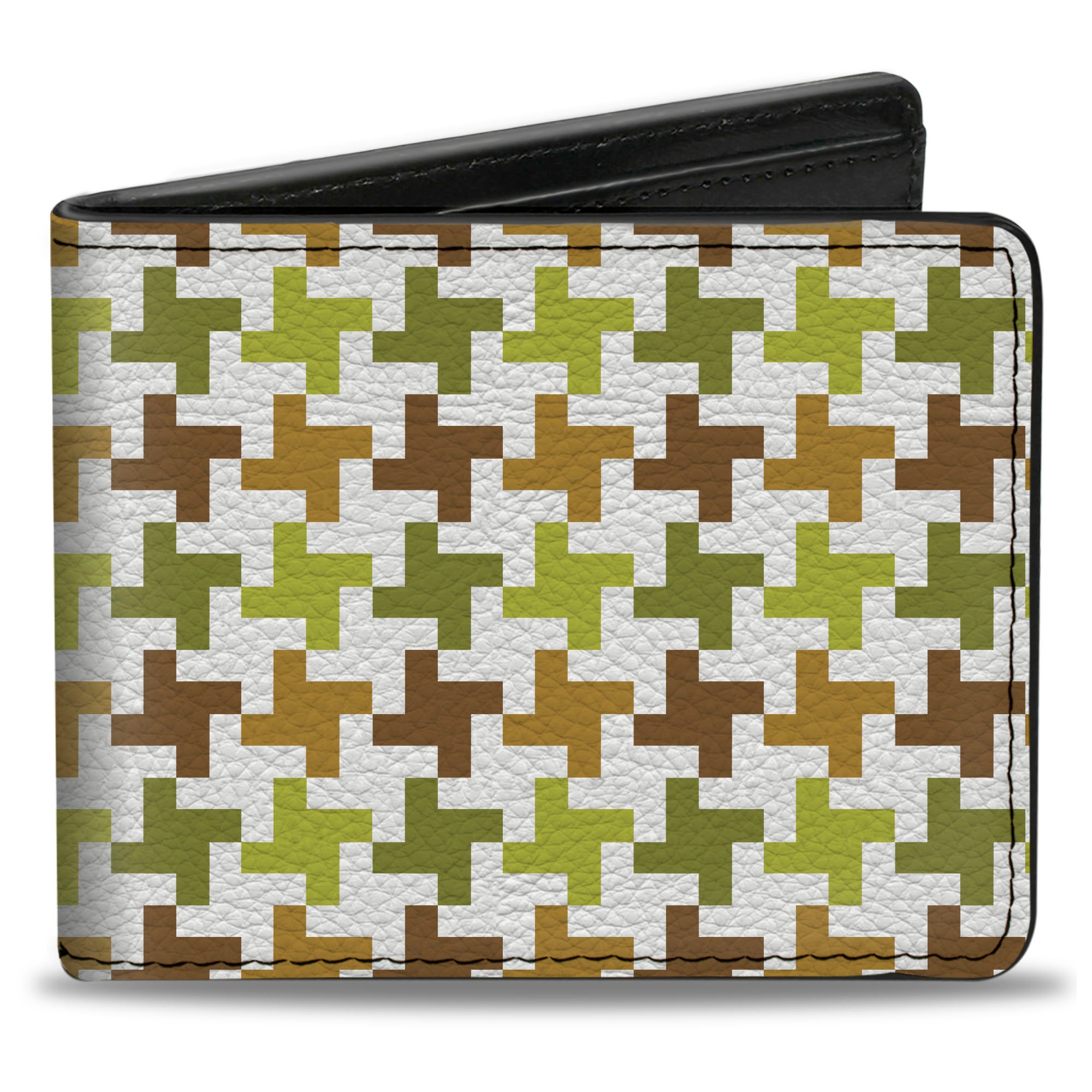 Bi-Fold Wallet - Houndstooth White Green Brown Bi-Fold Wallets Buckle-Down