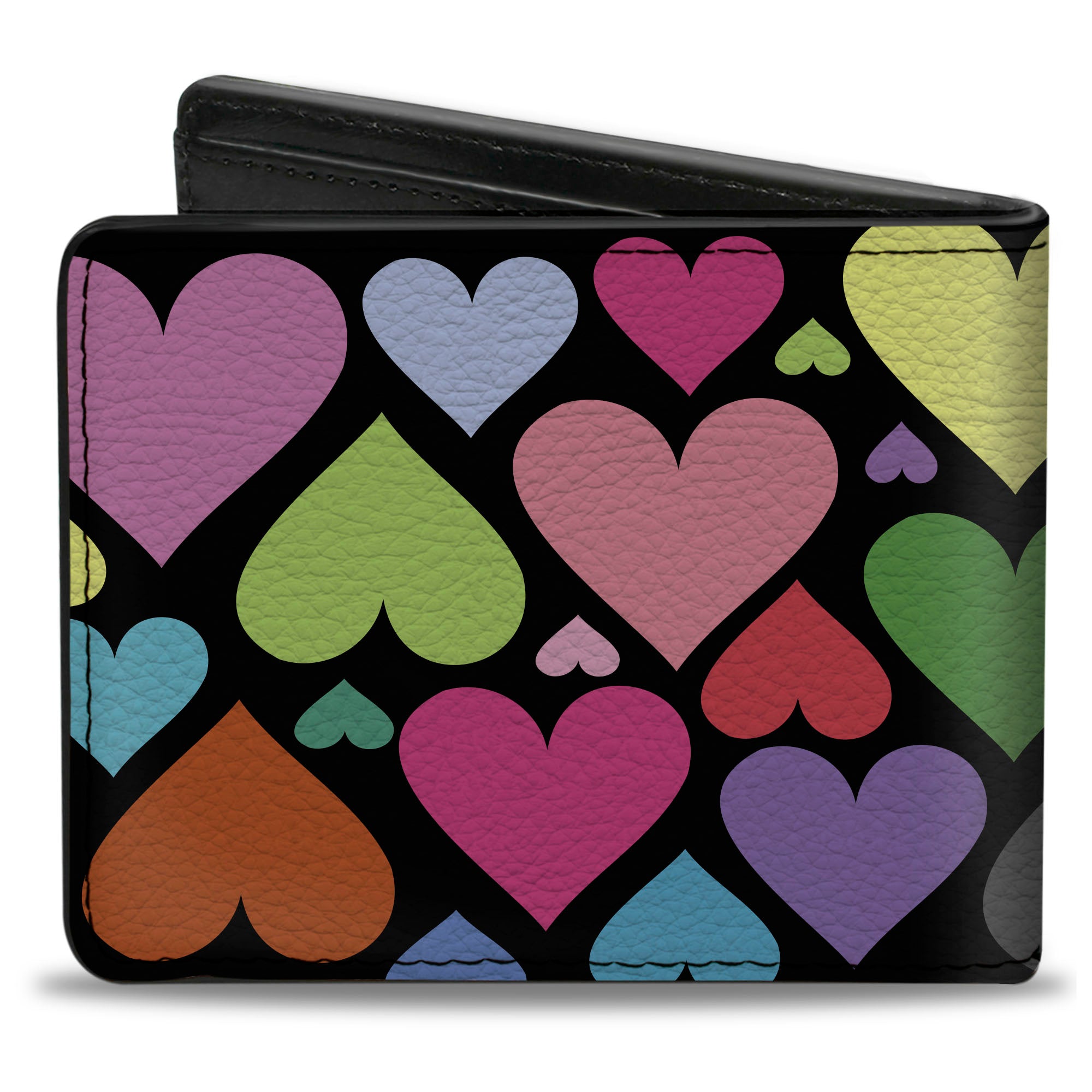 Bi-Fold Wallet - Hearts Black Multi Color Bi-Fold Wallets Buckle-Down