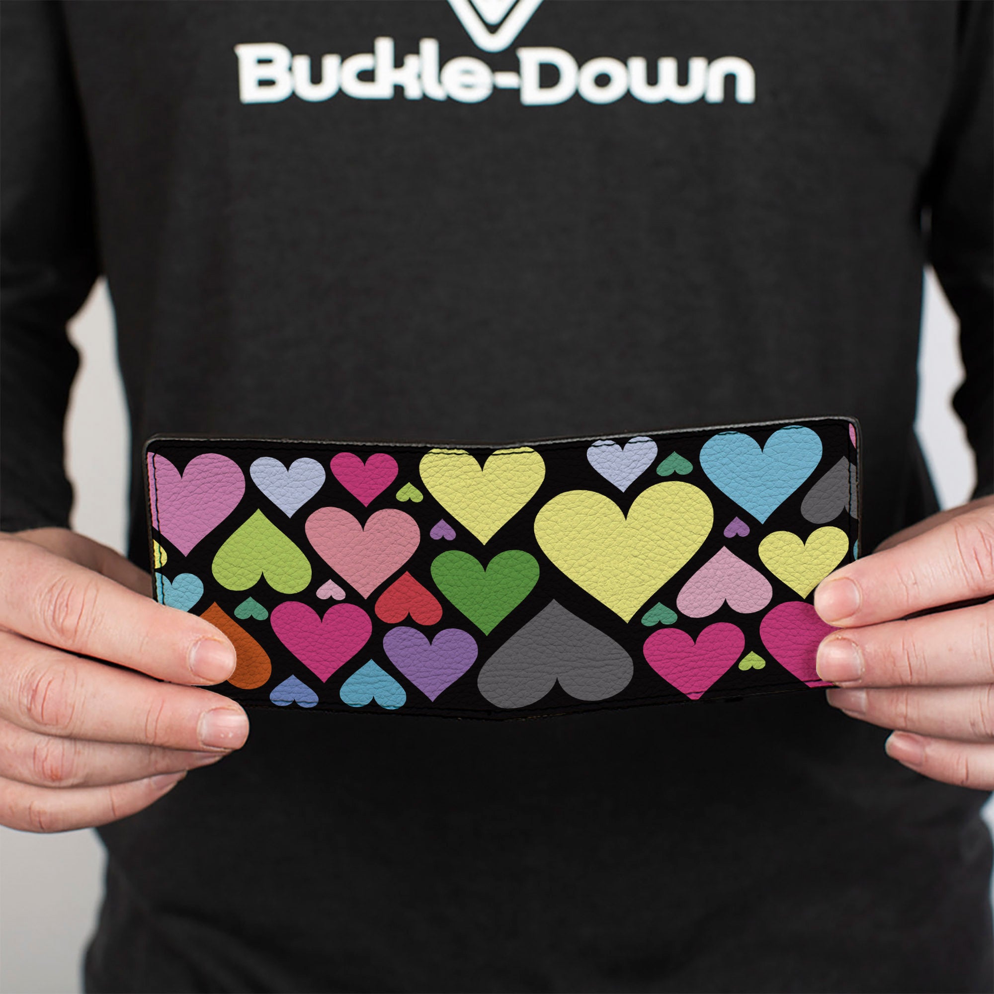 Bi-Fold Wallet - Hearts Black Multi Color Bi-Fold Wallets Buckle-Down