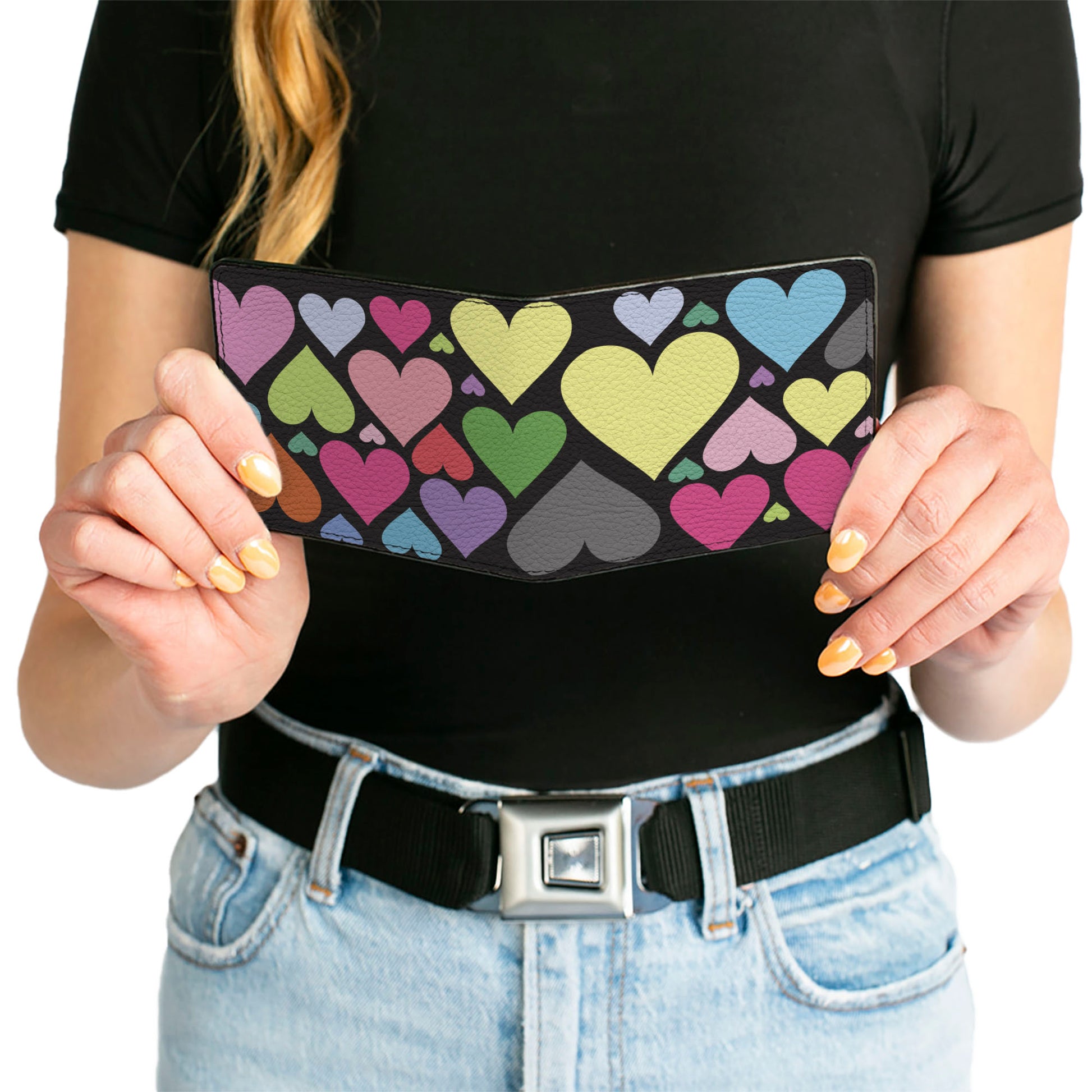Bi-Fold Wallet - Hearts Black Multi Color Bi-Fold Wallets Buckle-Down