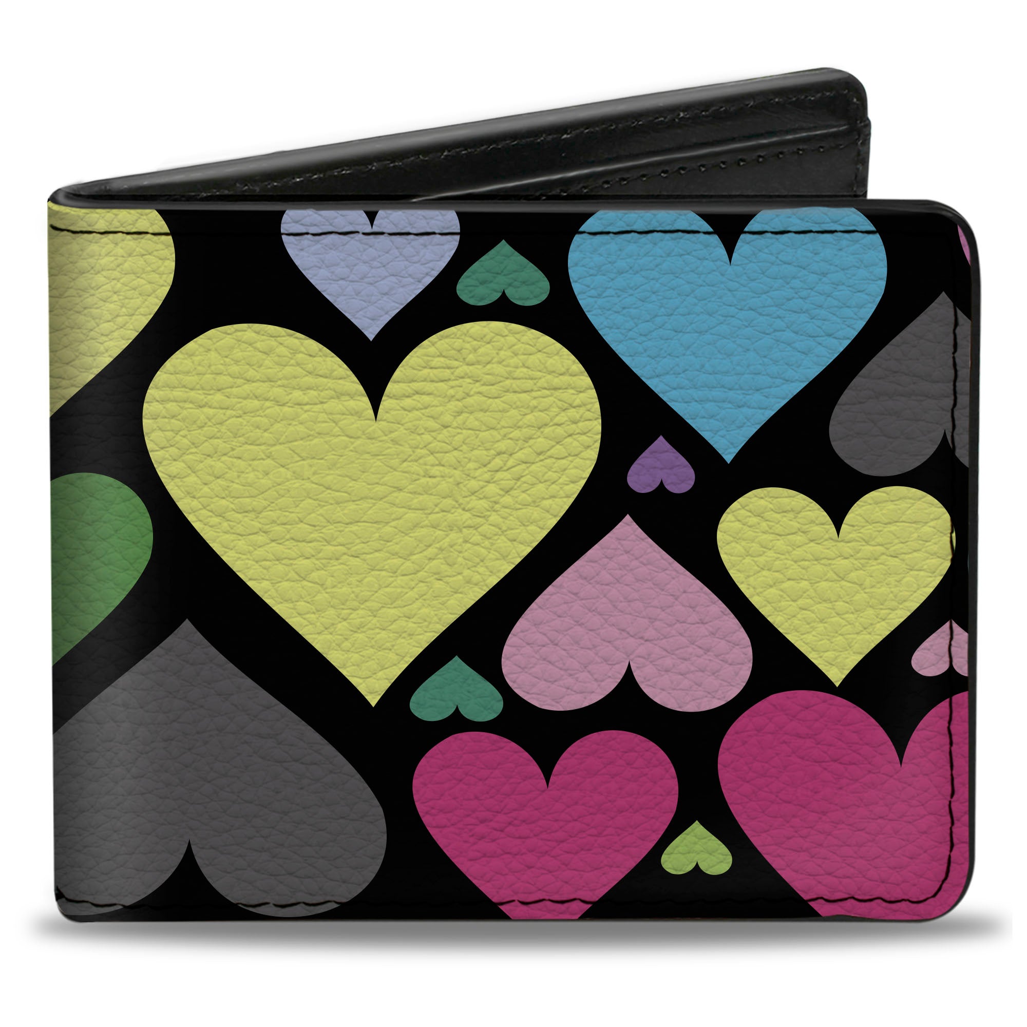 Bi-Fold Wallet - Hearts Black Multi Color Bi-Fold Wallets Buckle-Down