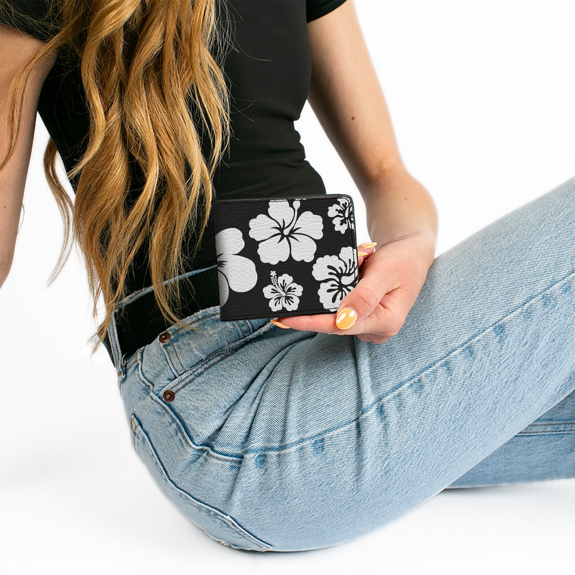 Bi-Fold Wallet - Hibiscus Black White Bi-Fold Wallets Buckle-Down