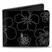 Bi-Fold Wallet - Hibiscus Outline Black White Bi-Fold Wallets Buckle-Down