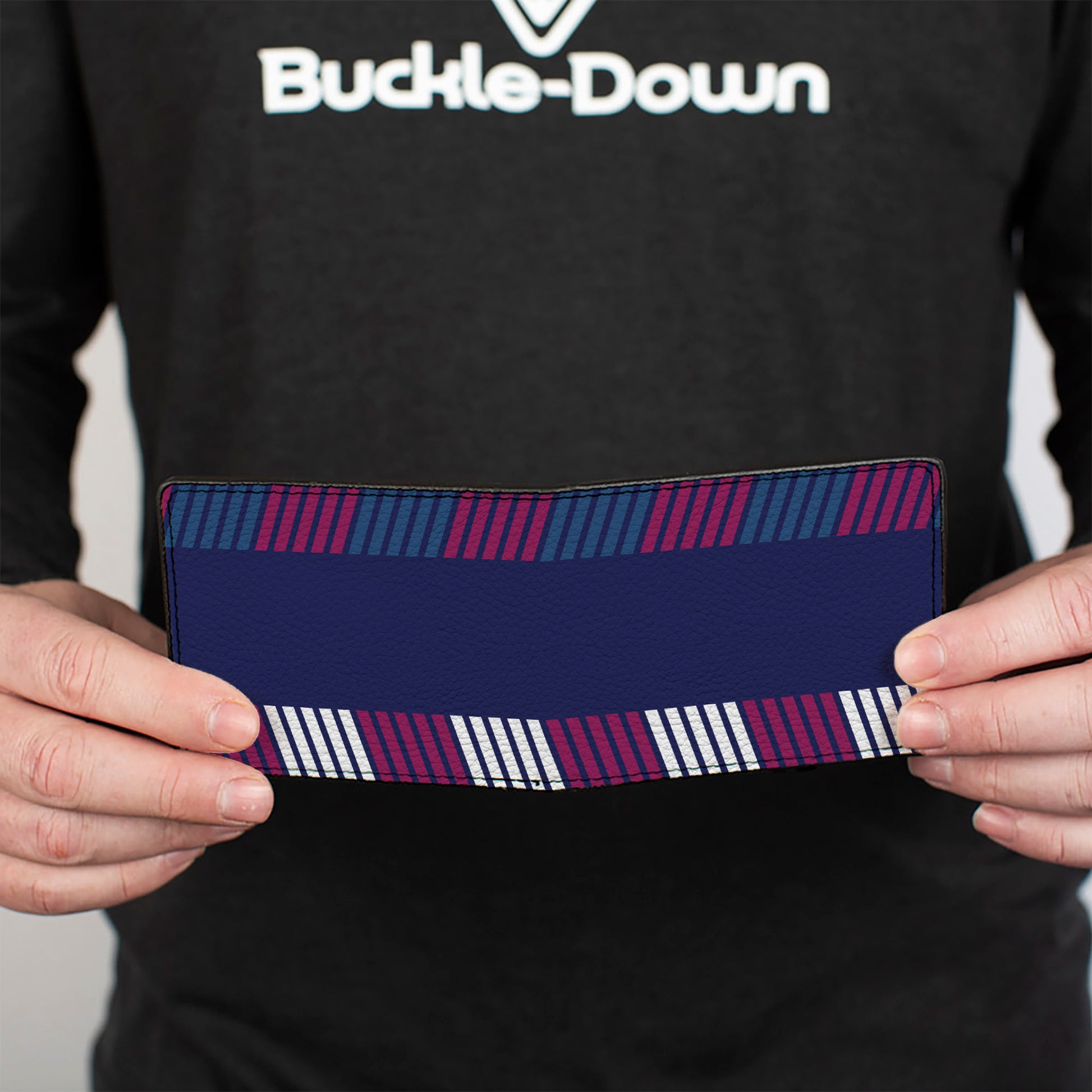 Bi-Fold Wallet - Hash Mark Stripe Navy Turquoise Fuchsia White Bi-Fold Wallets Buckle-Down