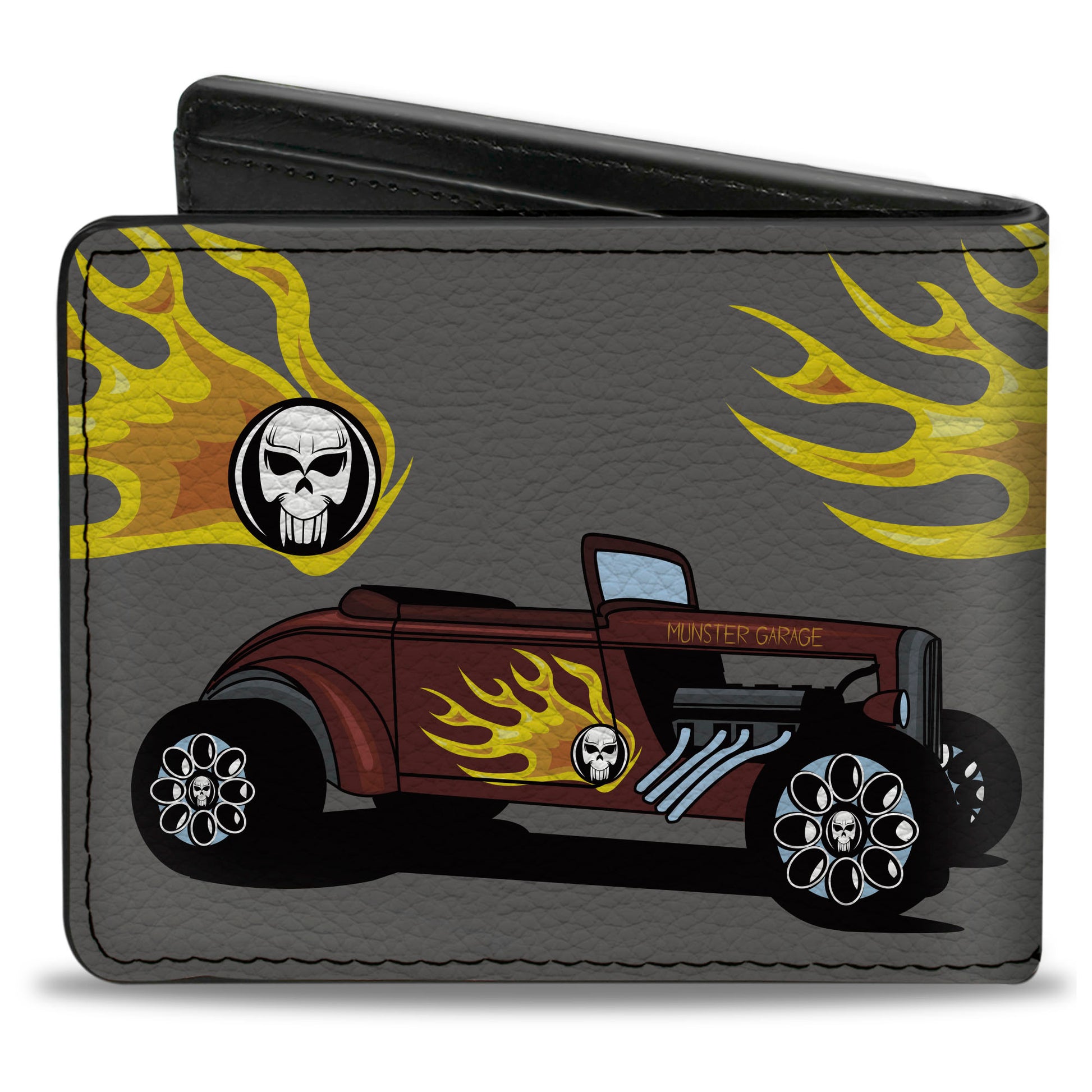 Bi-Fold Wallet - Hot Rod w Flame Skull Bi-Fold Wallets Buckle-Down