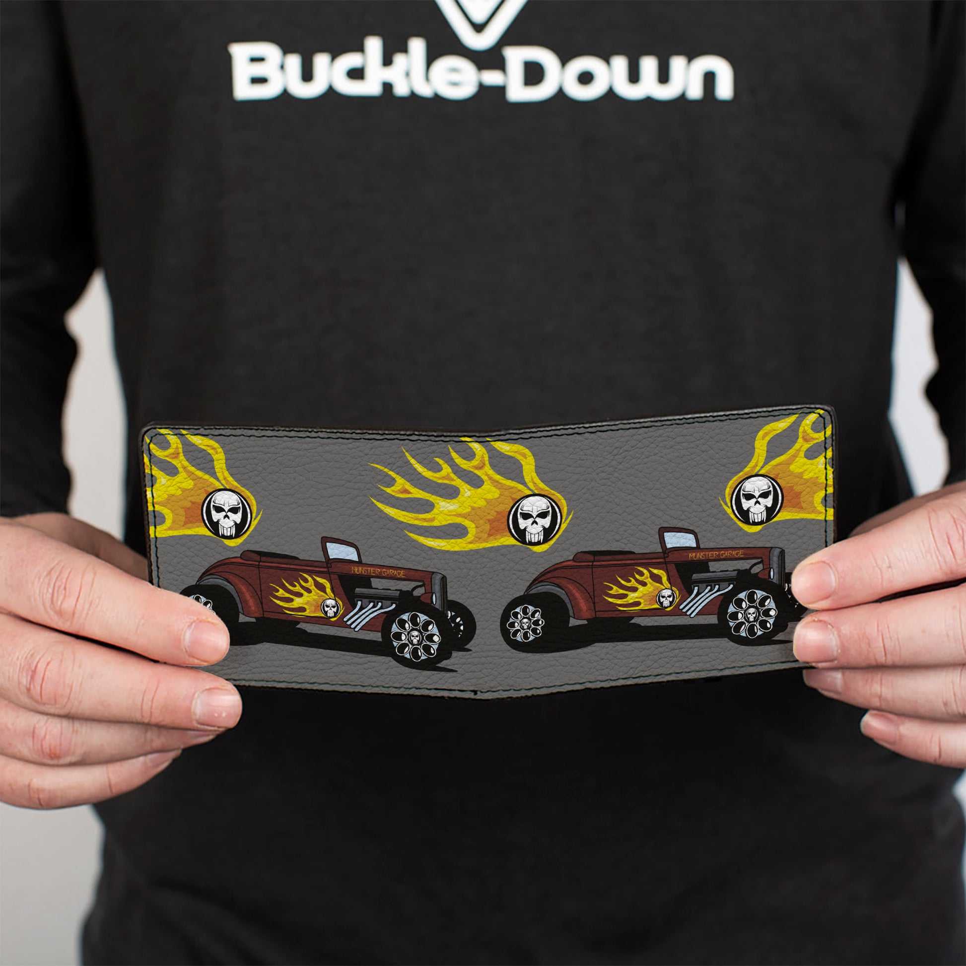 Bi-Fold Wallet - Hot Rod w Flame Skull Bi-Fold Wallets Buckle-Down
