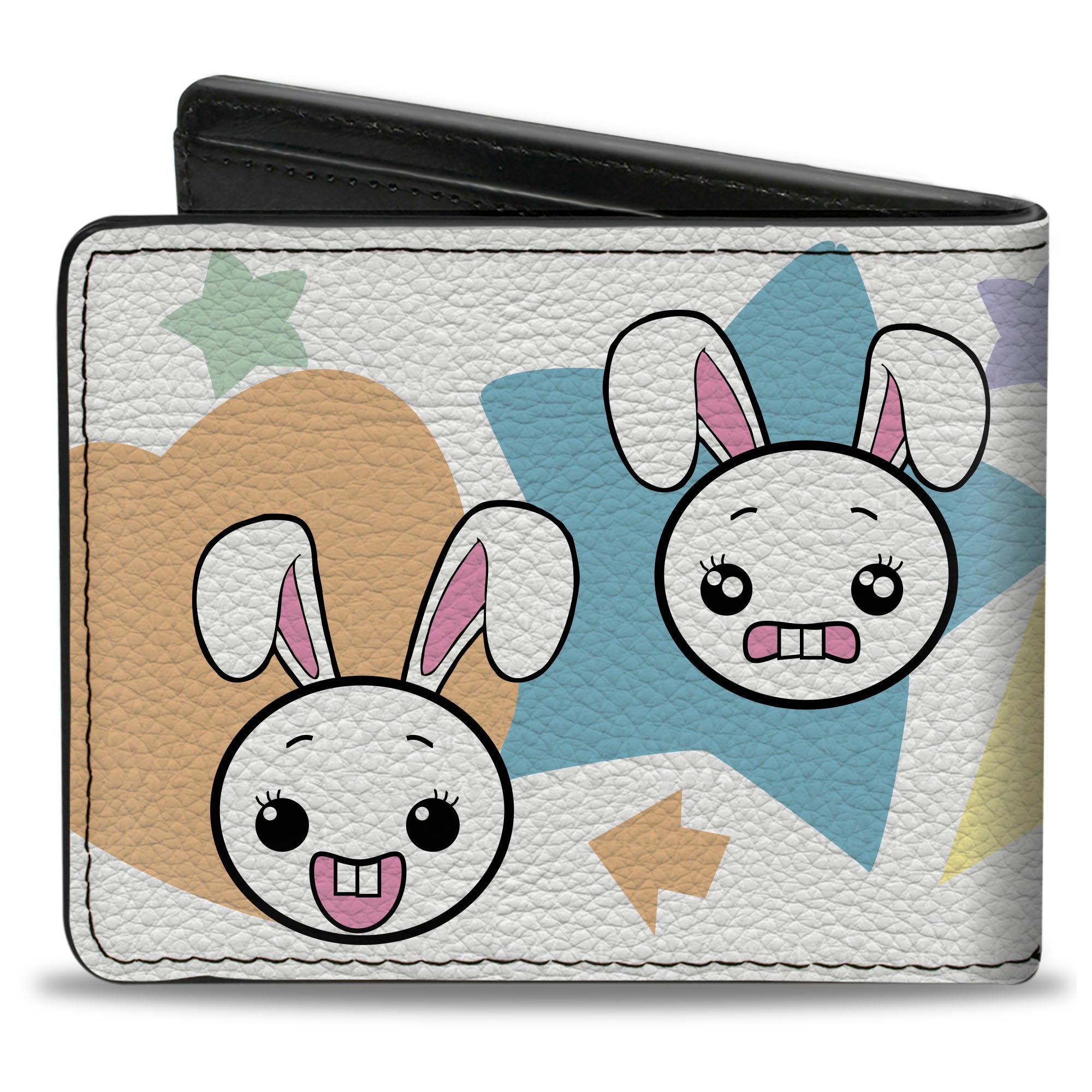 Bi-Fold Wallet - Happy Sad Bunnies & Stars White Pastel Bi-Fold Wallets Buckle-Down