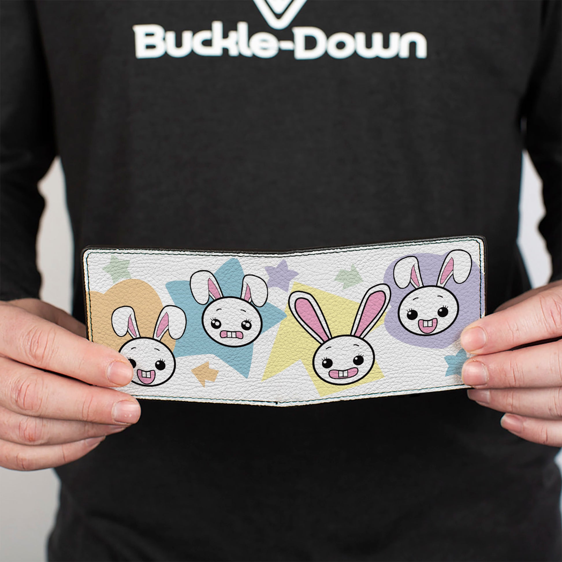 Bi-Fold Wallet - Happy Sad Bunnies & Stars White Pastel Bi-Fold Wallets Buckle-Down