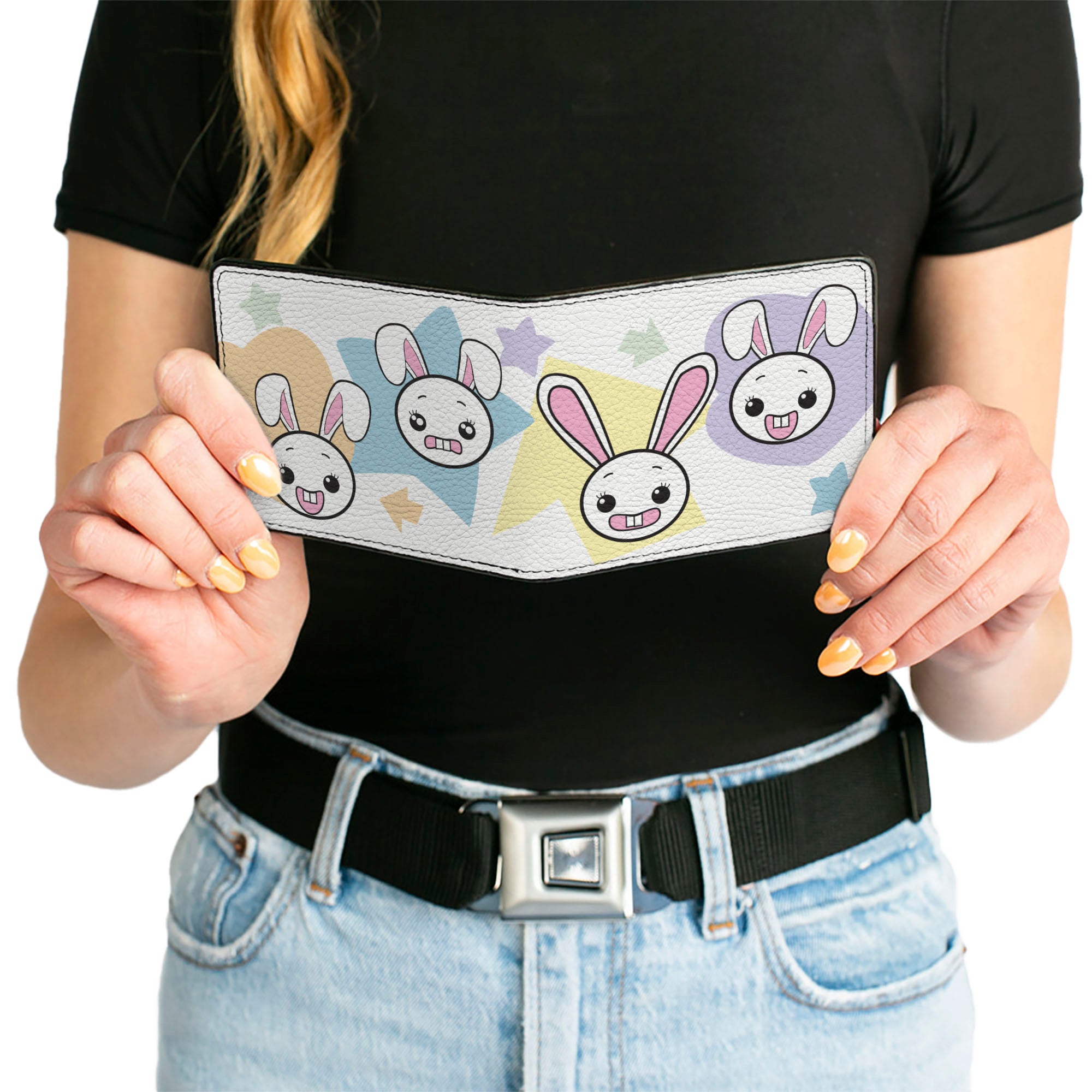 Bi-Fold Wallet - Happy Sad Bunnies & Stars White Pastel Bi-Fold Wallets Buckle-Down