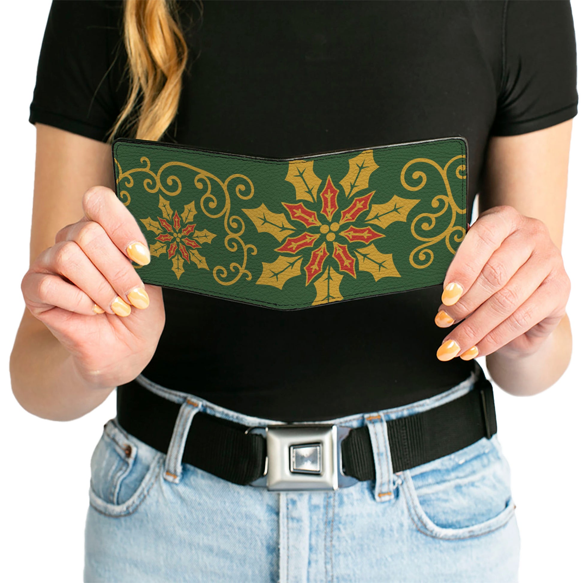 Bi-Fold Wallet - Holiday Holly Green Gold Red Bi-Fold Wallets Buckle-Down