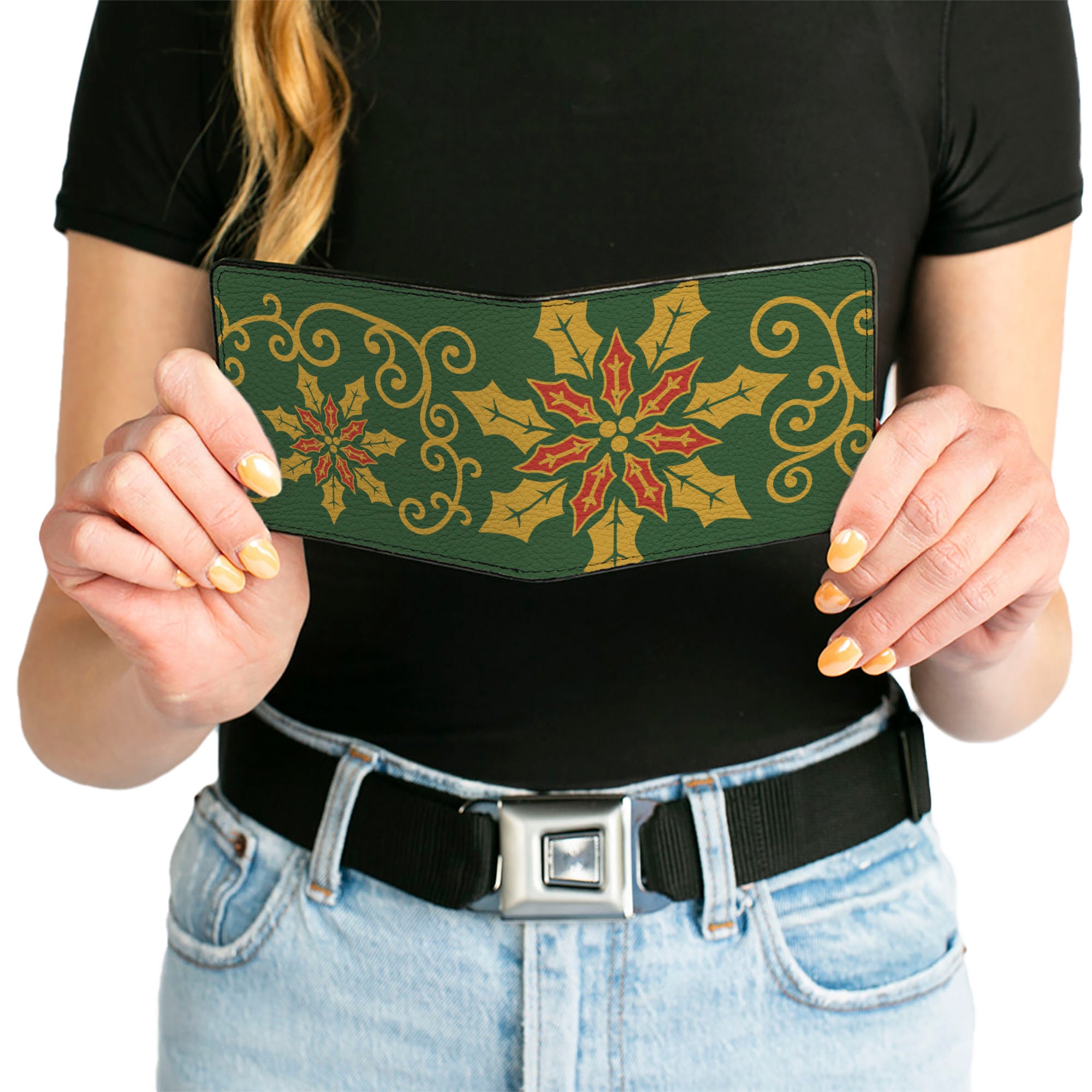 Bi-Fold Wallet - Holiday Holly Green Gold Red Bi-Fold Wallets Buckle-Down