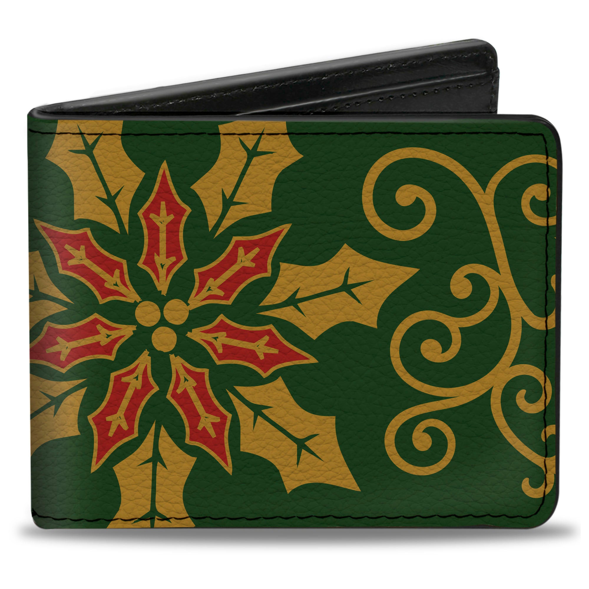 Bi-Fold Wallet - Holiday Holly Green Gold Red Bi-Fold Wallets Buckle-Down