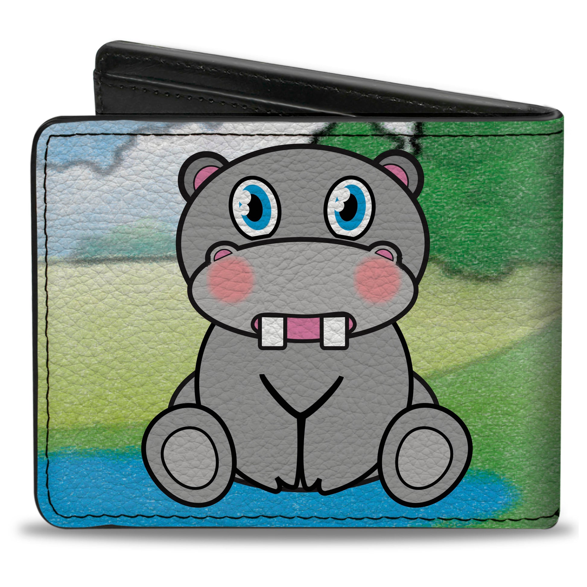 Bi-Fold Wallet - Hippo Cartoon Bi-Fold Wallets Buckle-Down