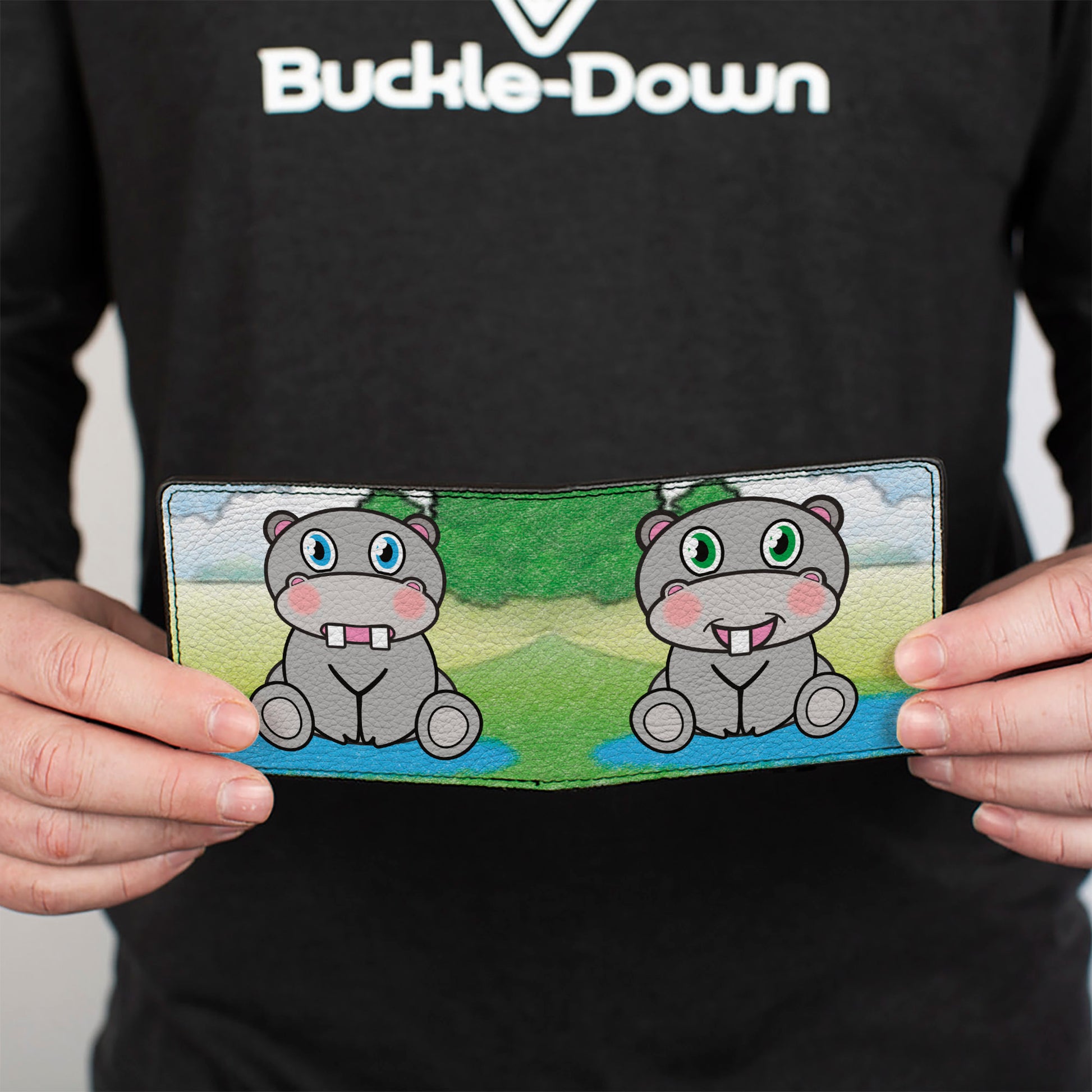 Bi-Fold Wallet - Hippo Cartoon Bi-Fold Wallets Buckle-Down
