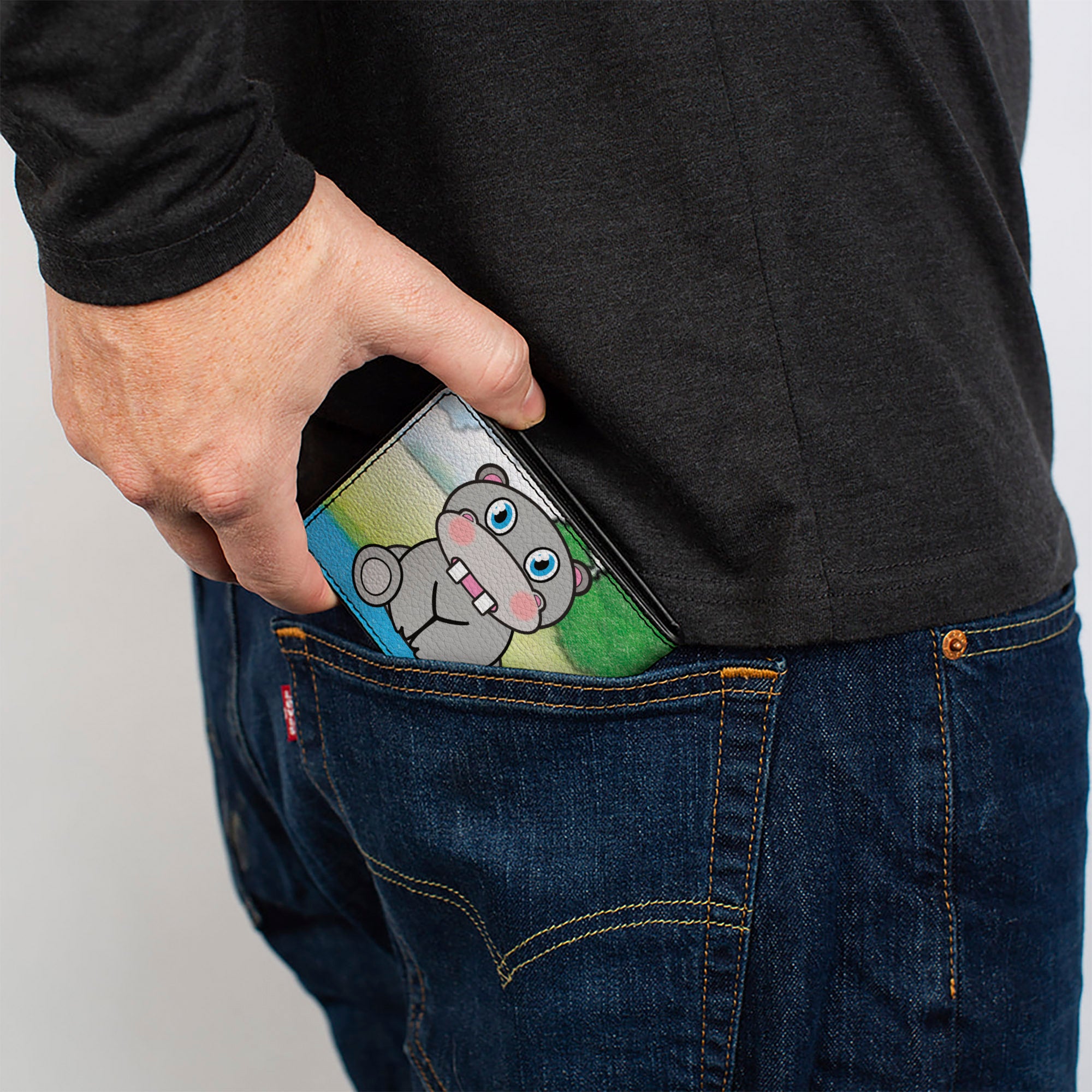 Bi-Fold Wallet - Hippo Cartoon Bi-Fold Wallets Buckle-Down
